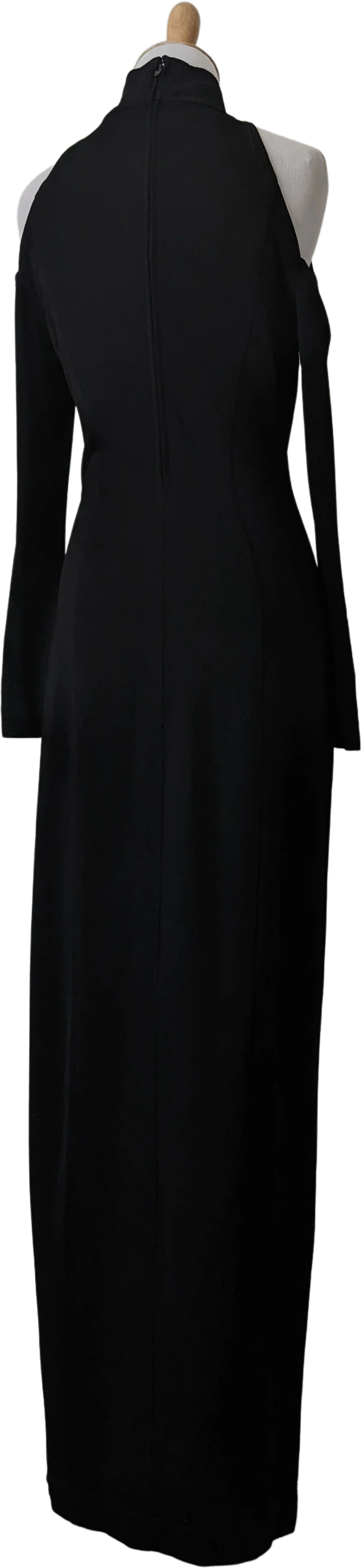 80s/90s Sexy Vampy Black Cold Shoulder Dress By Tadashi - Image 2