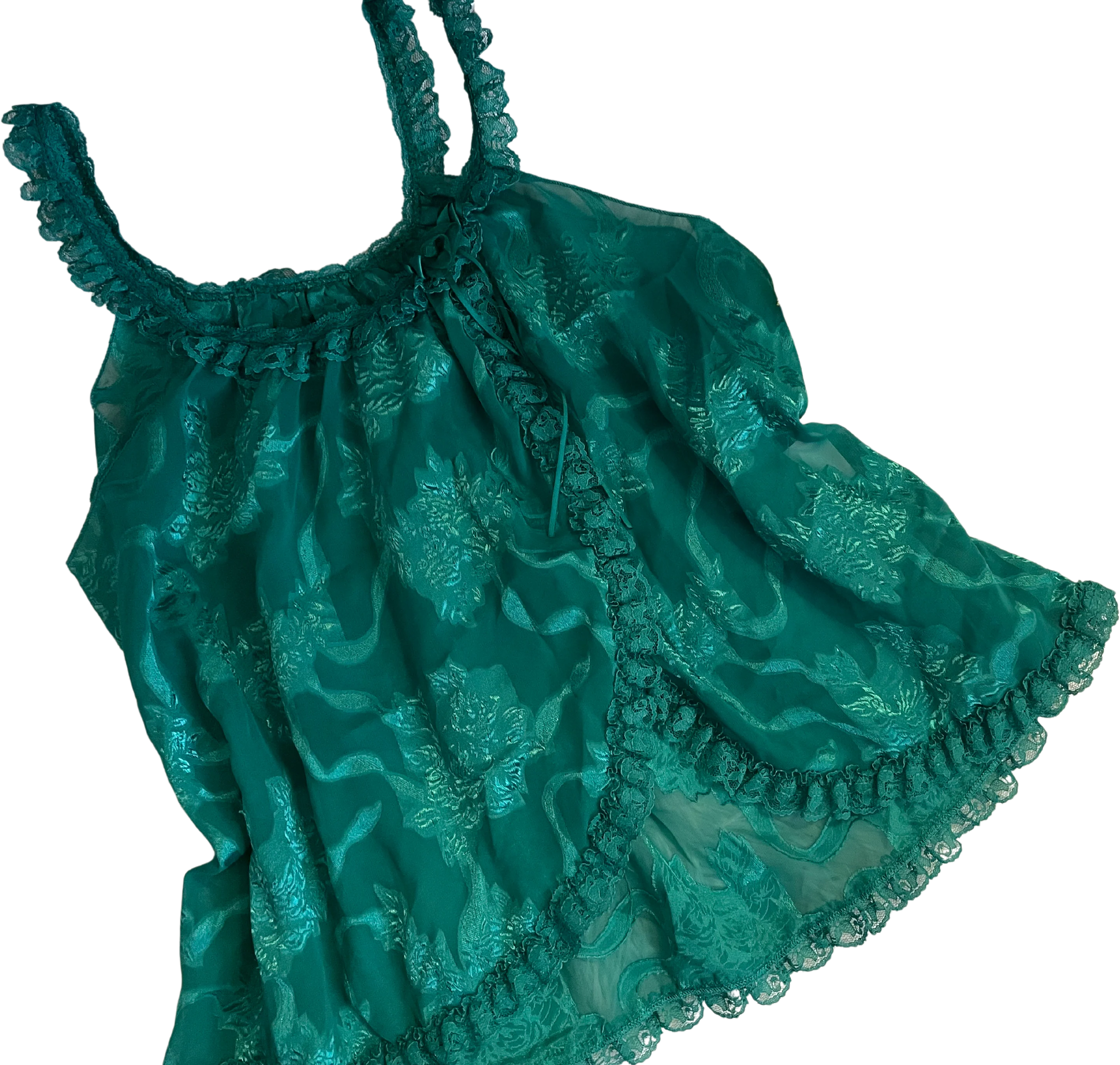 80s/90s Sheer Floral Lacy Tulip Hem Top