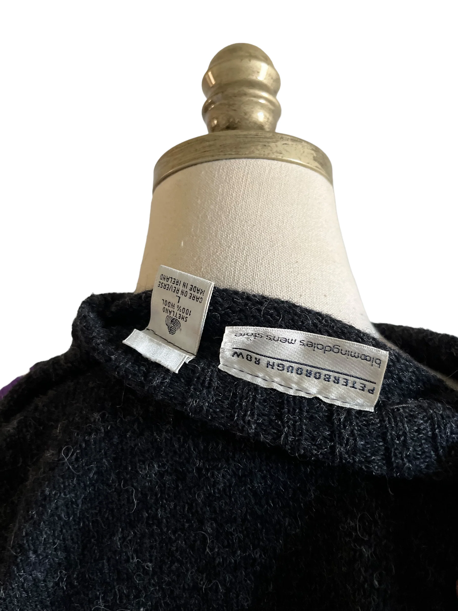 80s/90s Shetland Wool Argyle Diamond Knit Grandpa Sweater By Peterborough Row - Image 7