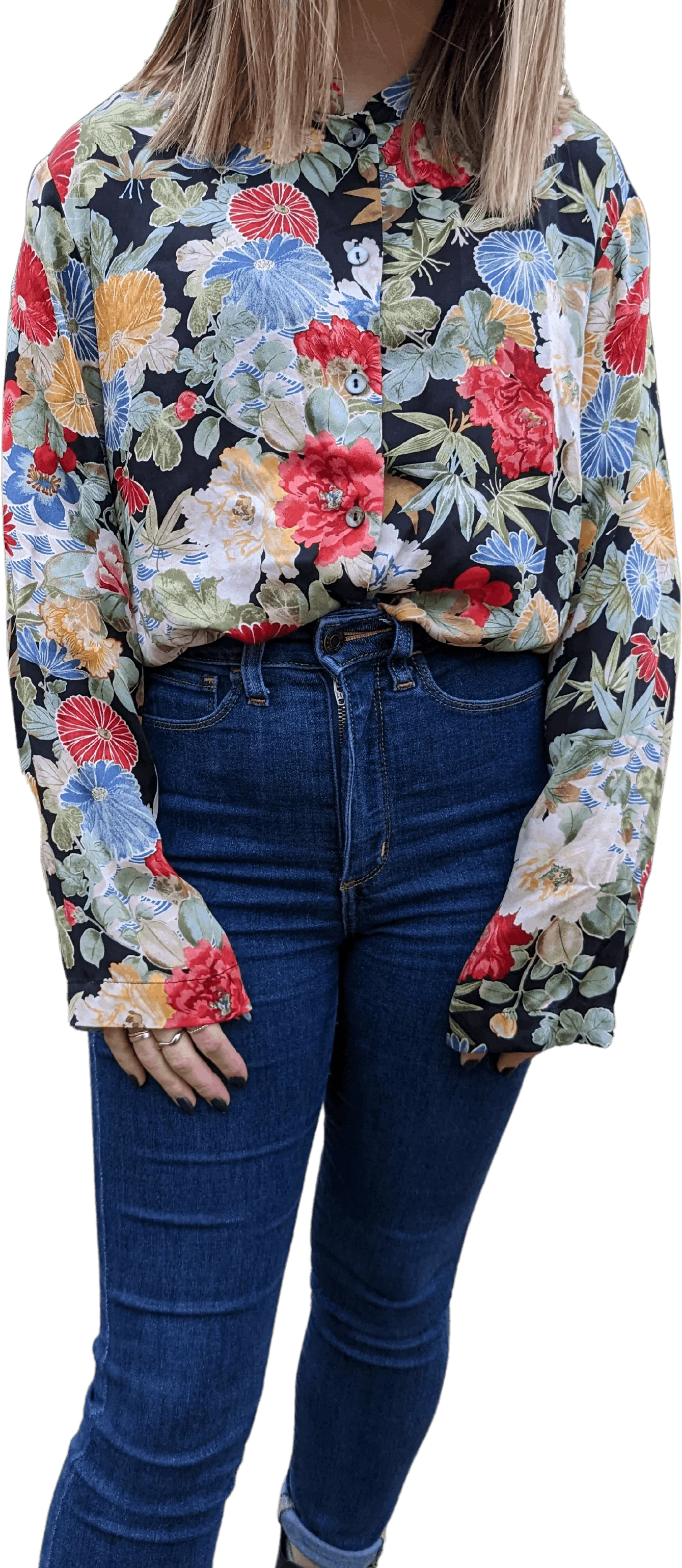 80s/90s Silk Floral Button Up Top