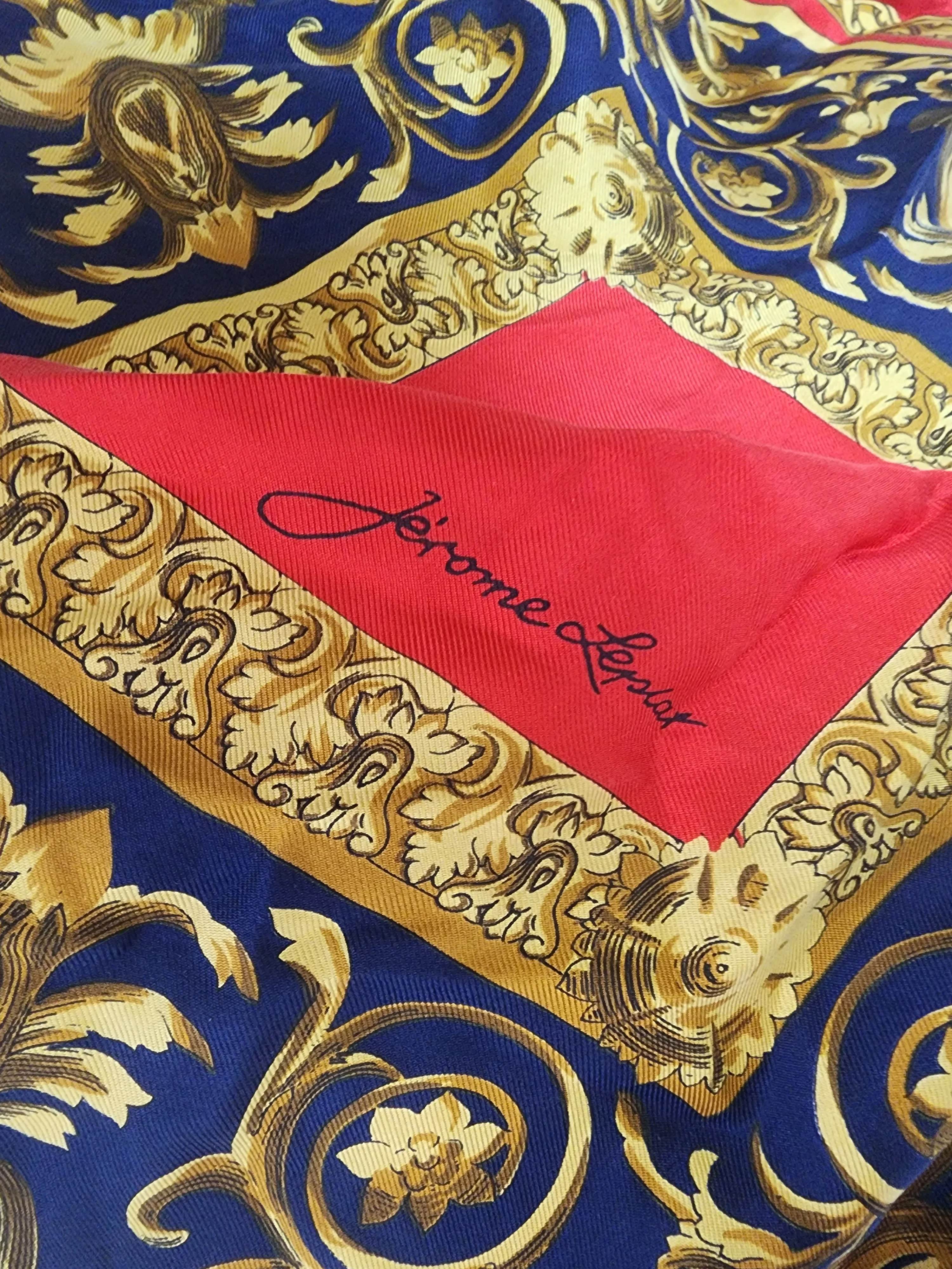 80s/90s Silk Scarf Neck Hair Top Red Navy Gold Sqaure - Image 5