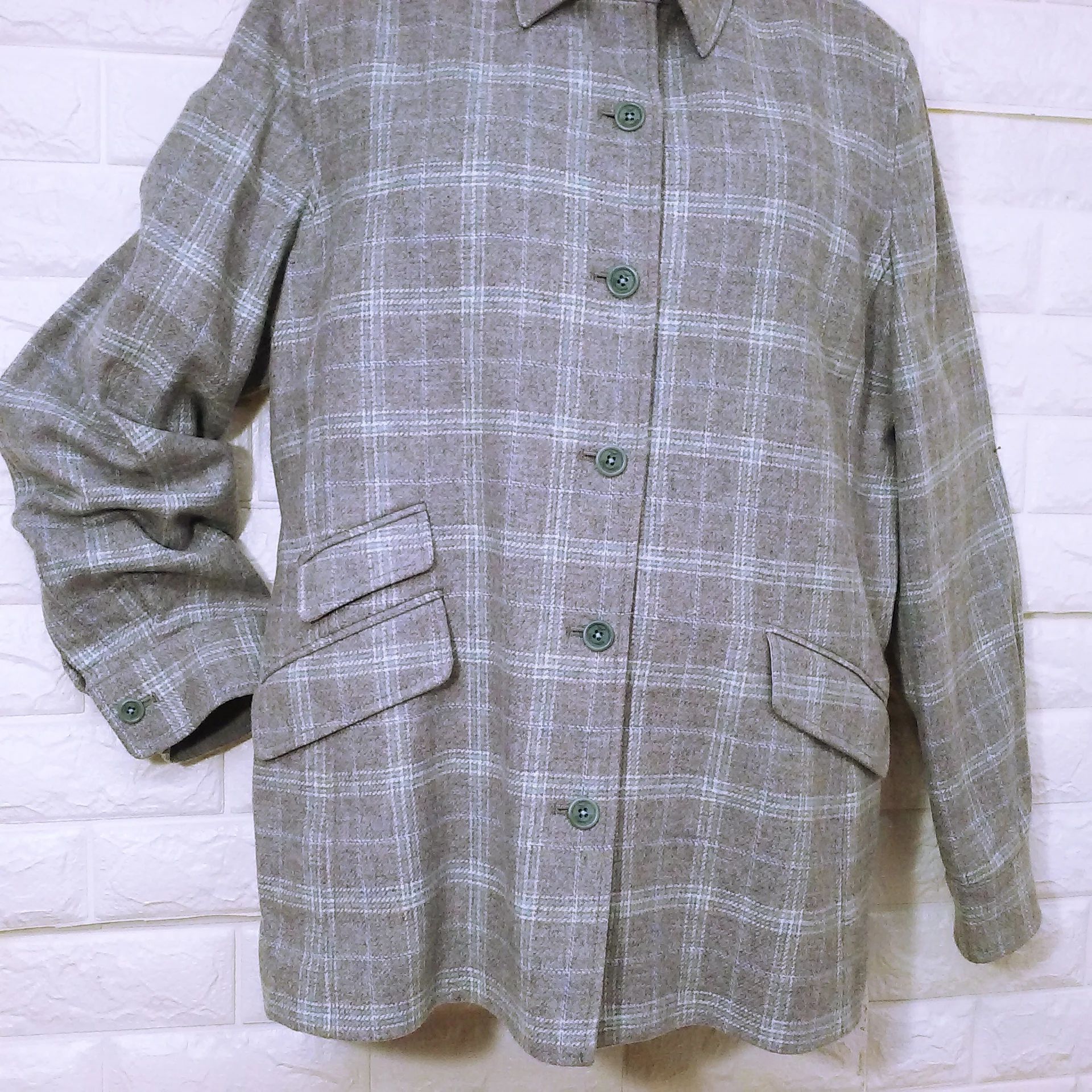 80s/90s Silver Gray Sky Blue Plaid Shacket Jacket Buttons By Faconnable Designed In France Made In Hong Kong - Image 3