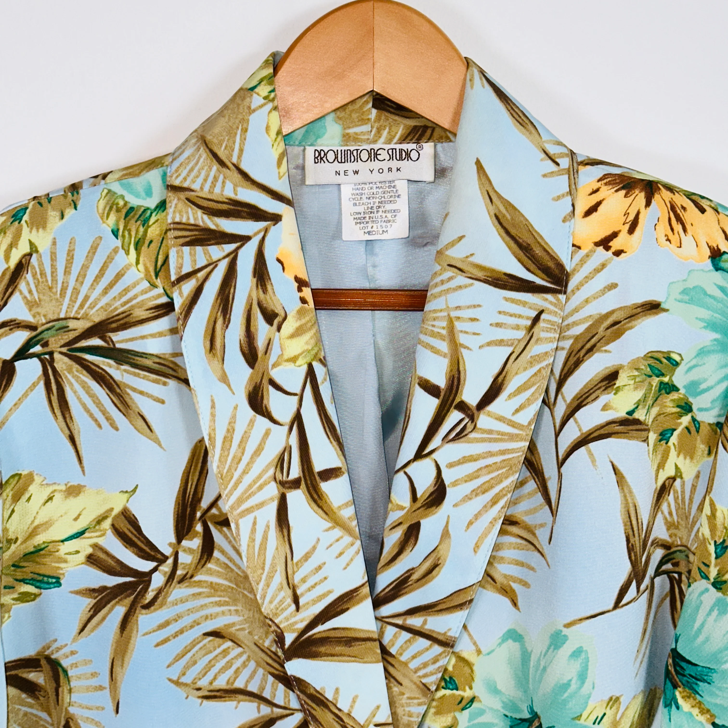 80s/90s Sky Blue Multicolor Bamboo Floral Print Blazer By Brownstone Studio - Image 2