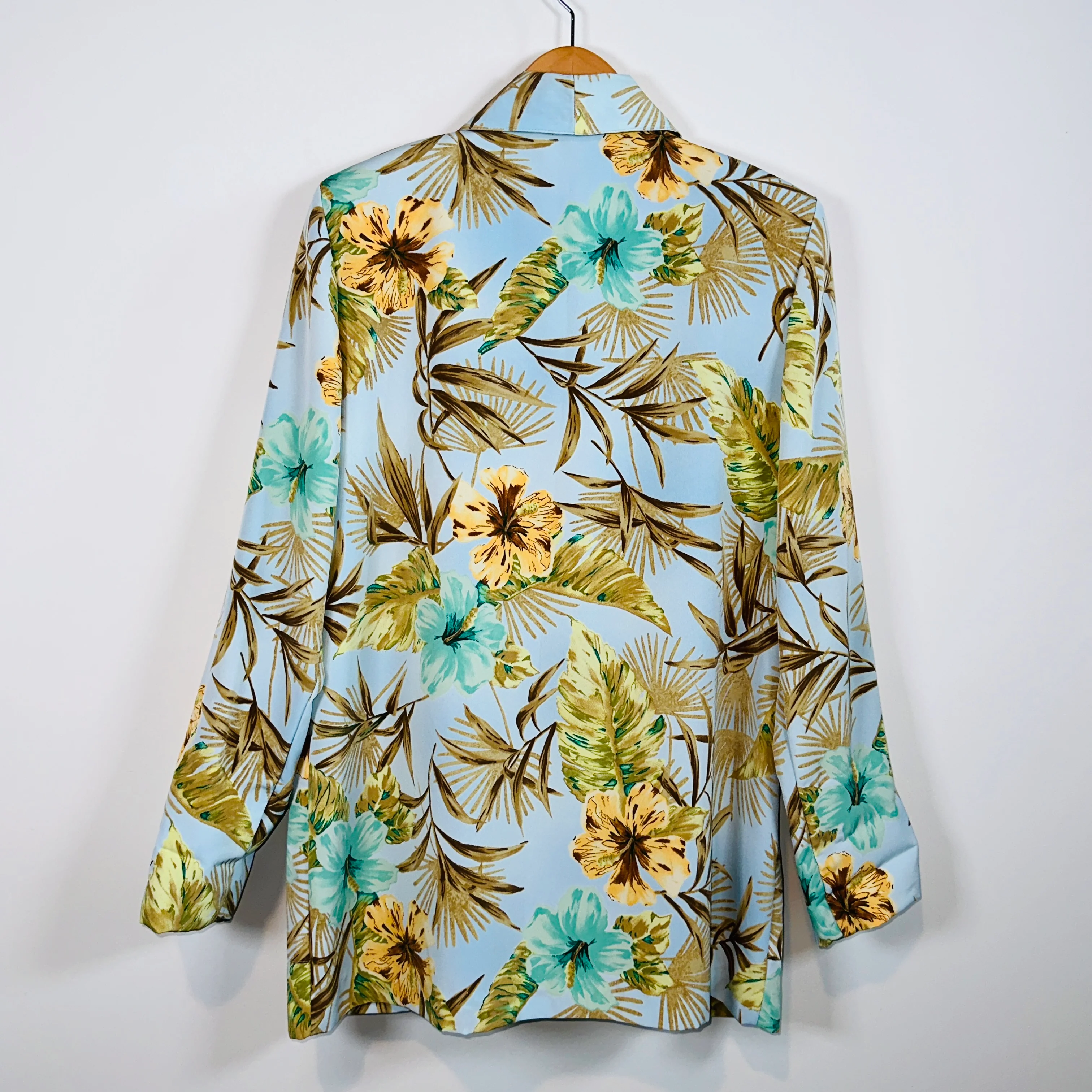 80s/90s Sky Blue Multicolor Bamboo Floral Print Blazer By Brownstone Studio - Image 6
