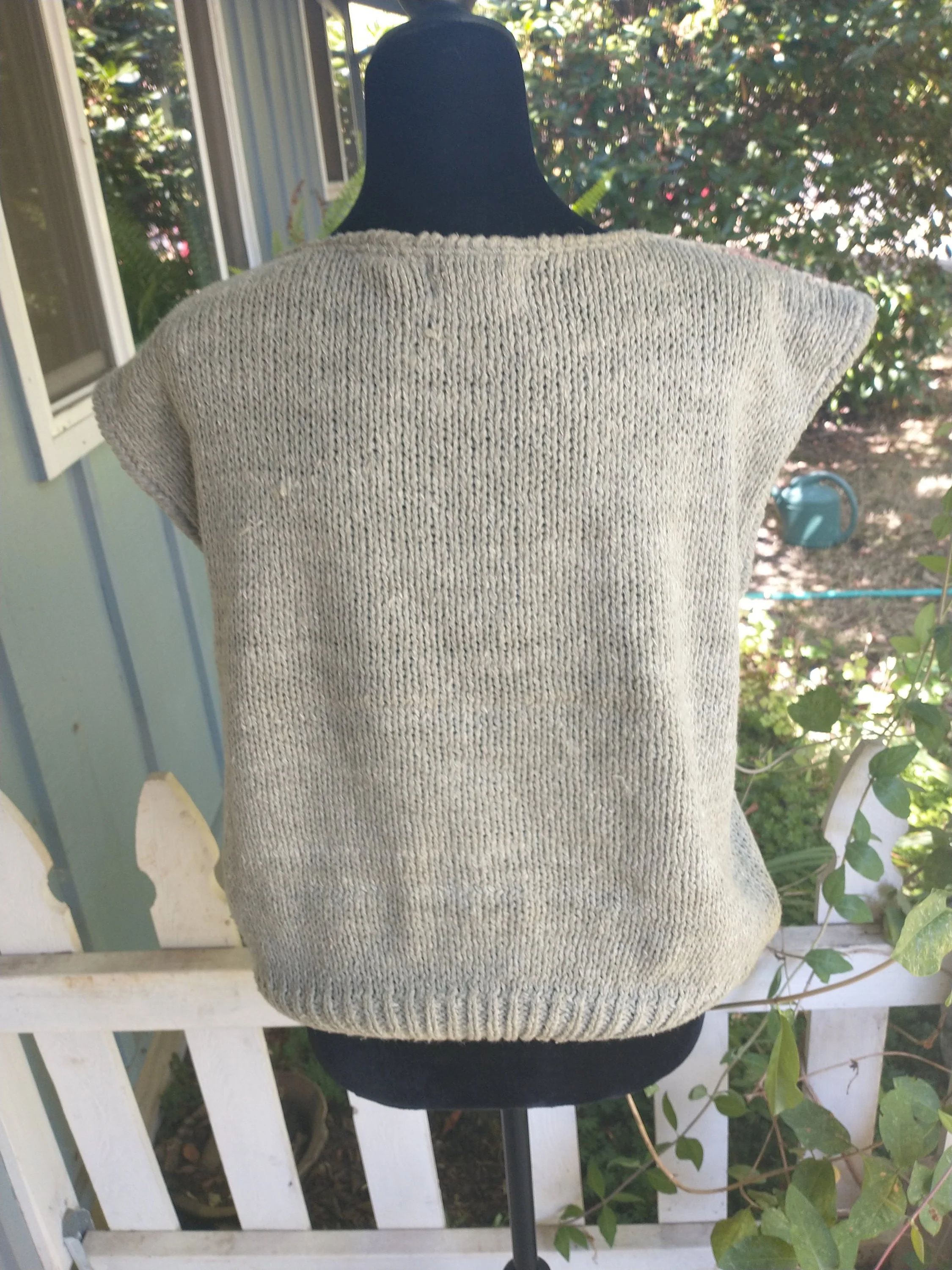 80s/90s Sleeveless Boxy Sweater Handknit Made In Korea Sage Peach Geometric Women's M by Jason Maxwell - Image 2
