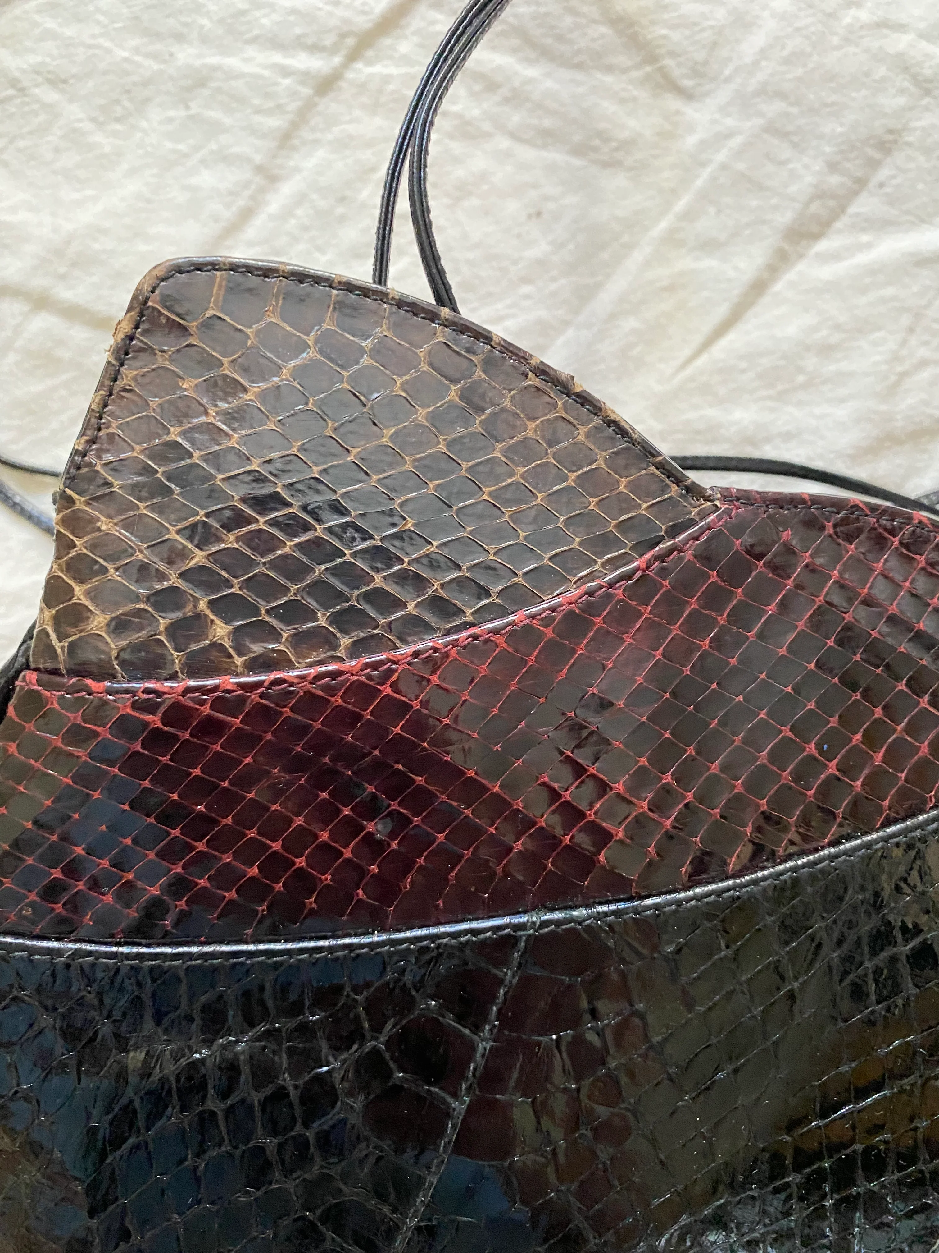 80s/90s Snakeskin Embossed 3 Tone Leather Purse Handbag By Ronora - Image 6
