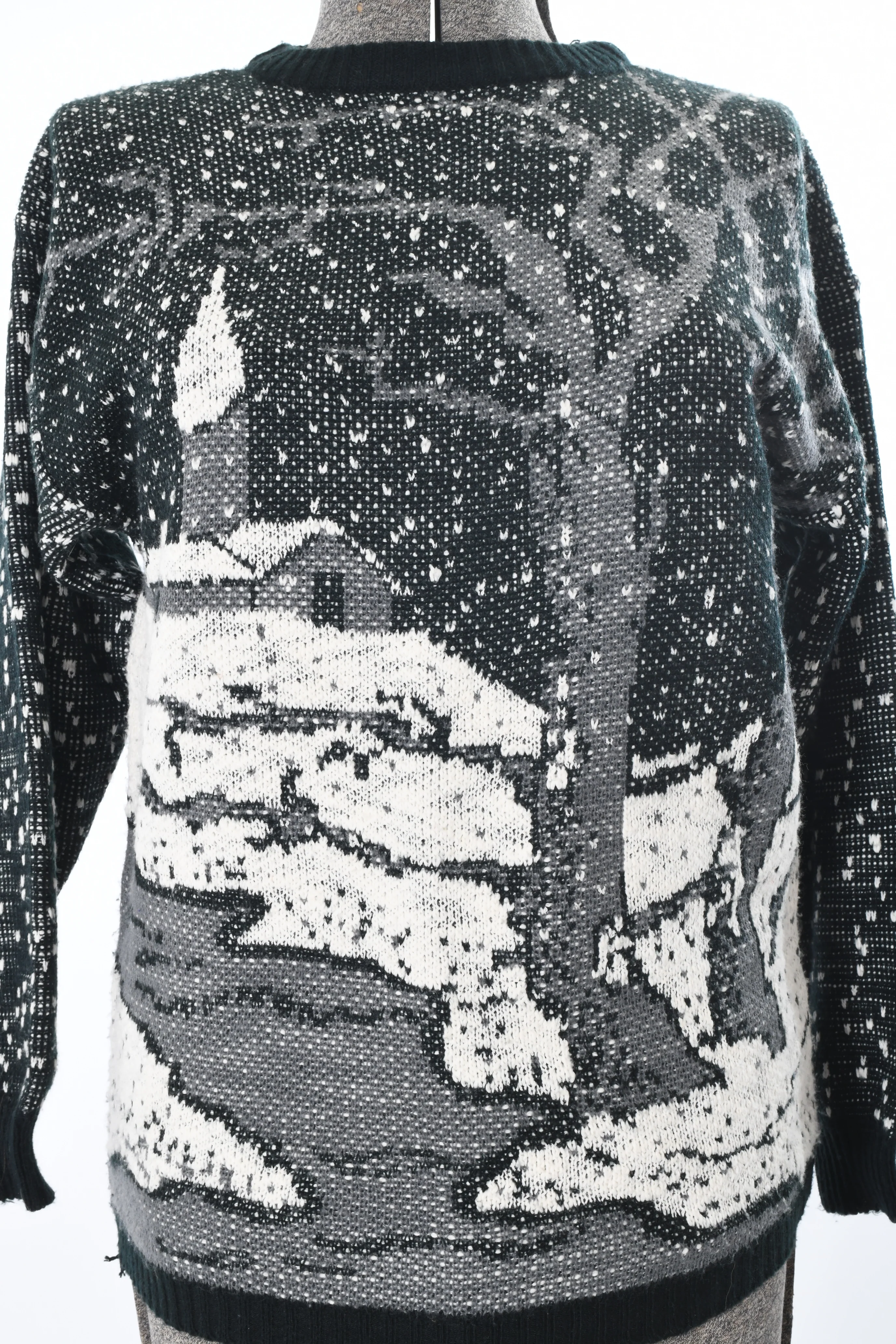 80s/90s Snowy Winter Landscape Black And White Sweater By Margulea - Image 3