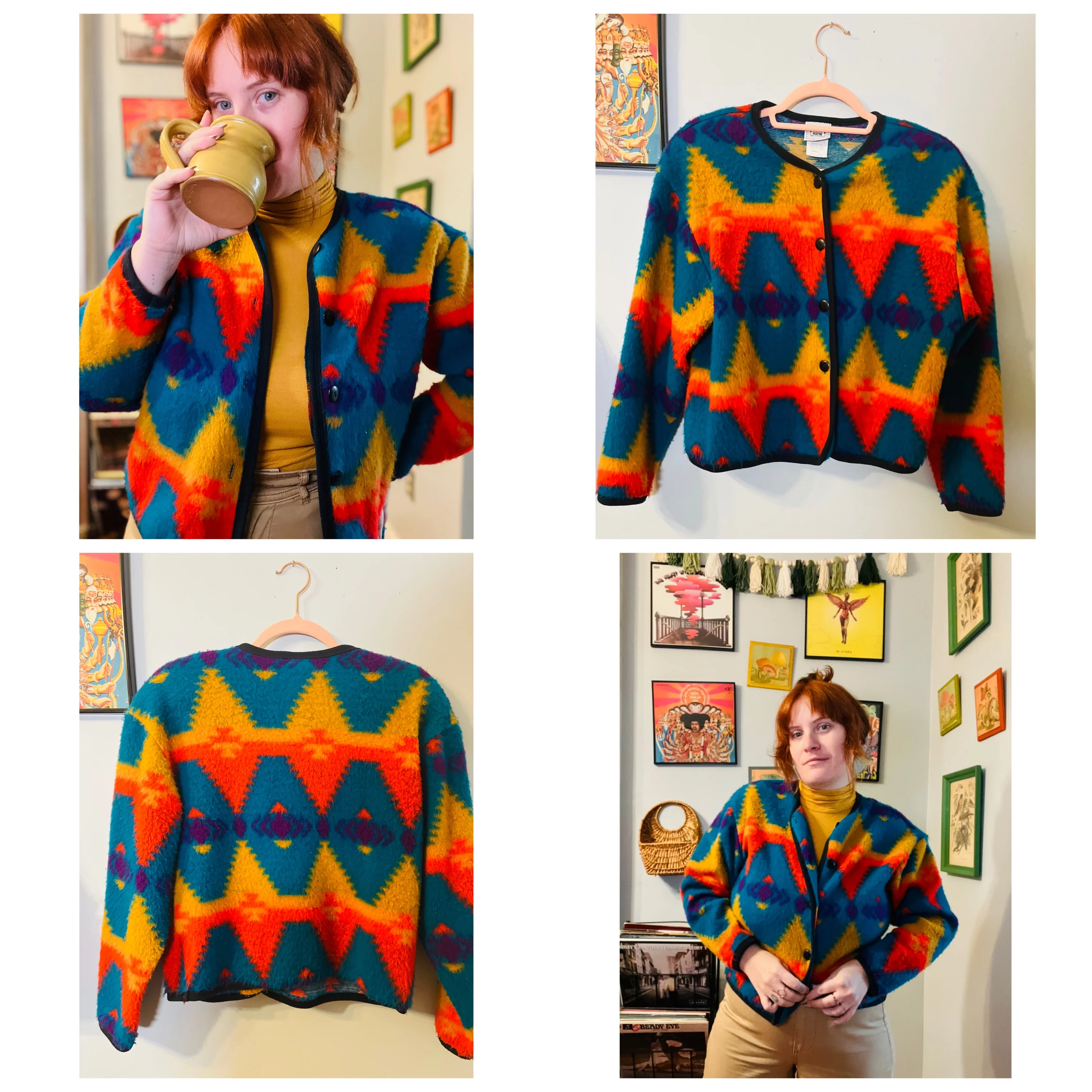 80s/90s Southwest Print Fleece Cardigan By David Wayne - Image 3