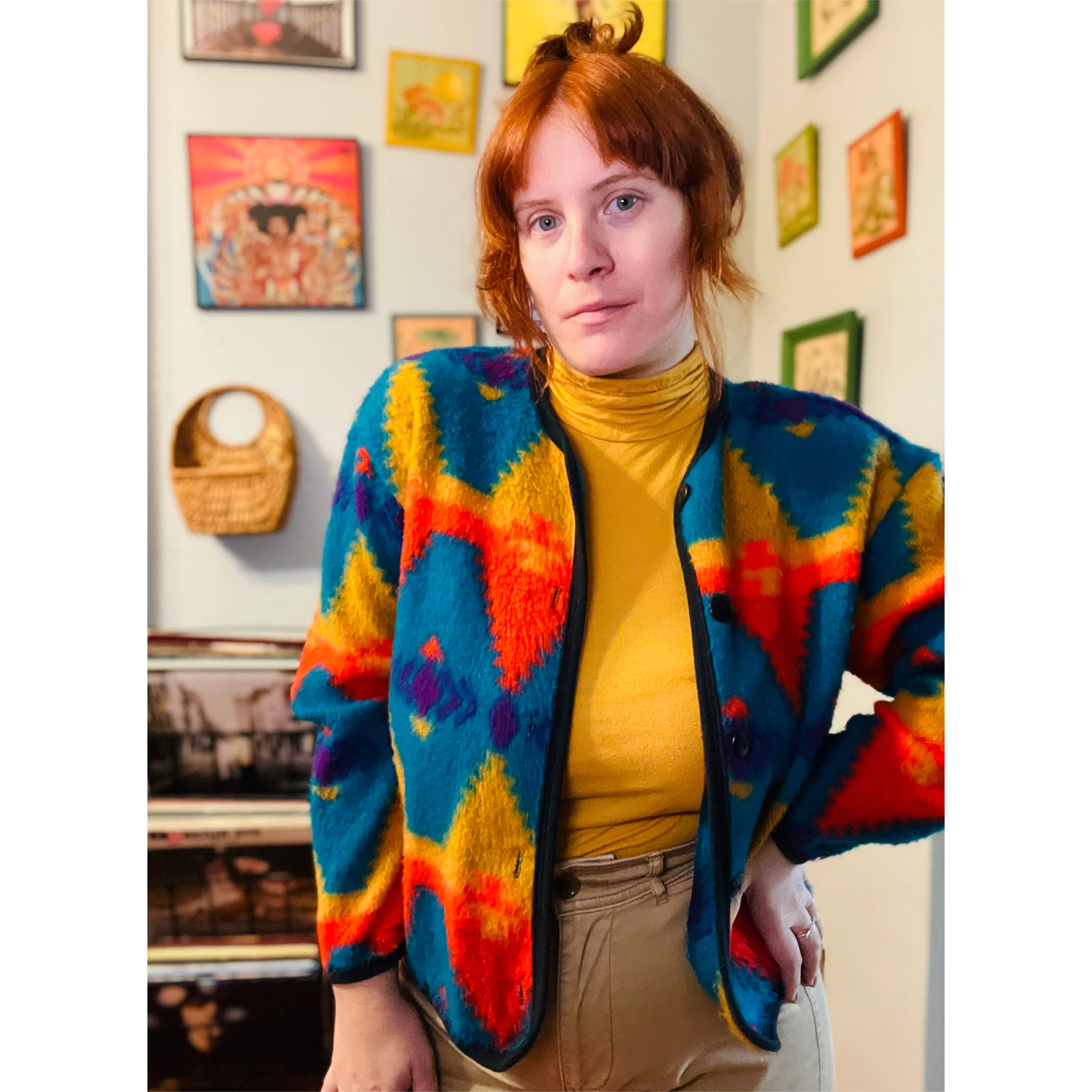 80s/90s Southwest Print Fleece Cardigan By David Wayne - Image 7