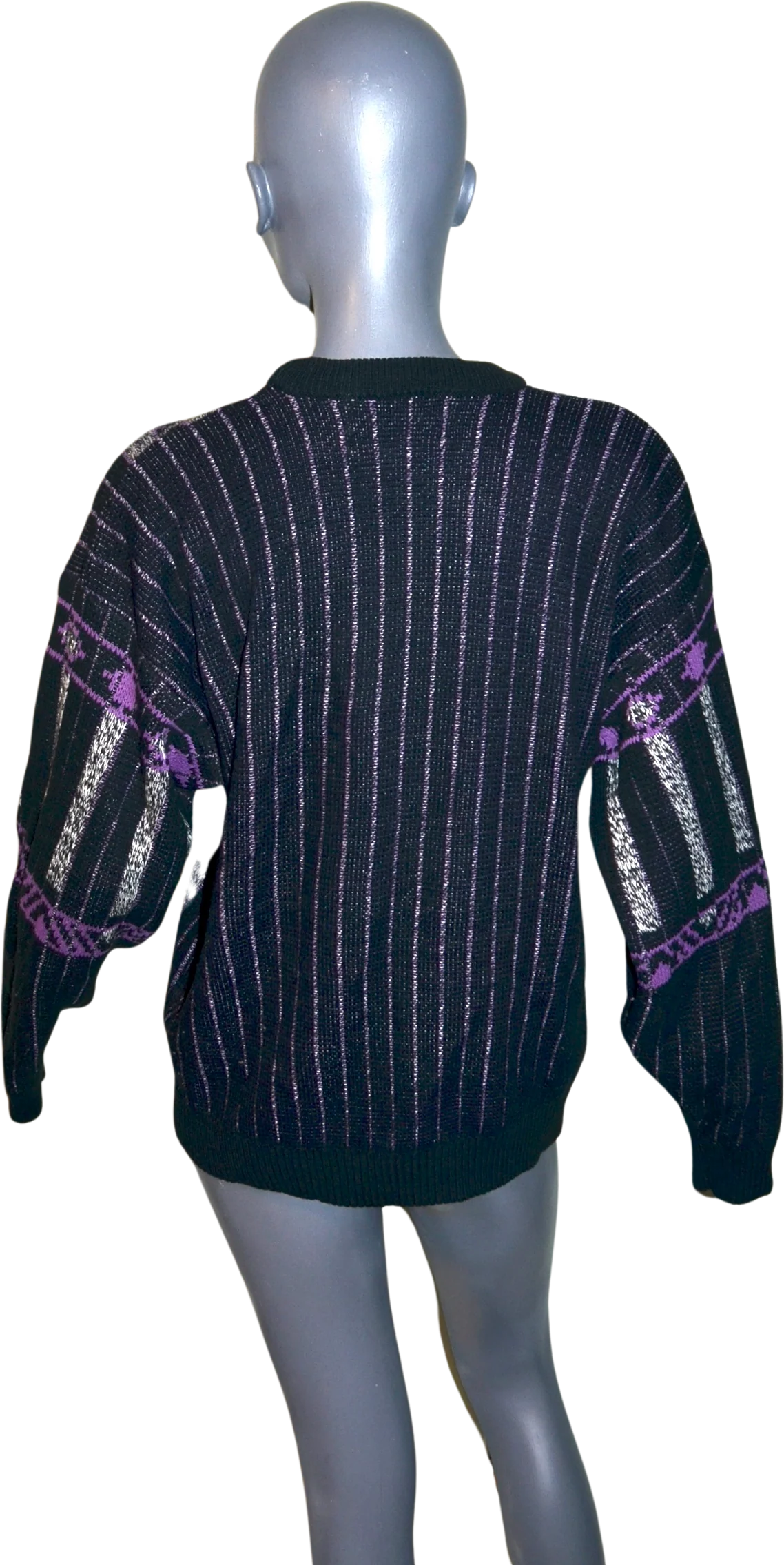 80s/90s Southwestern Gray And Purple Sweater W Stripes By Bugle Boy - Image 2
