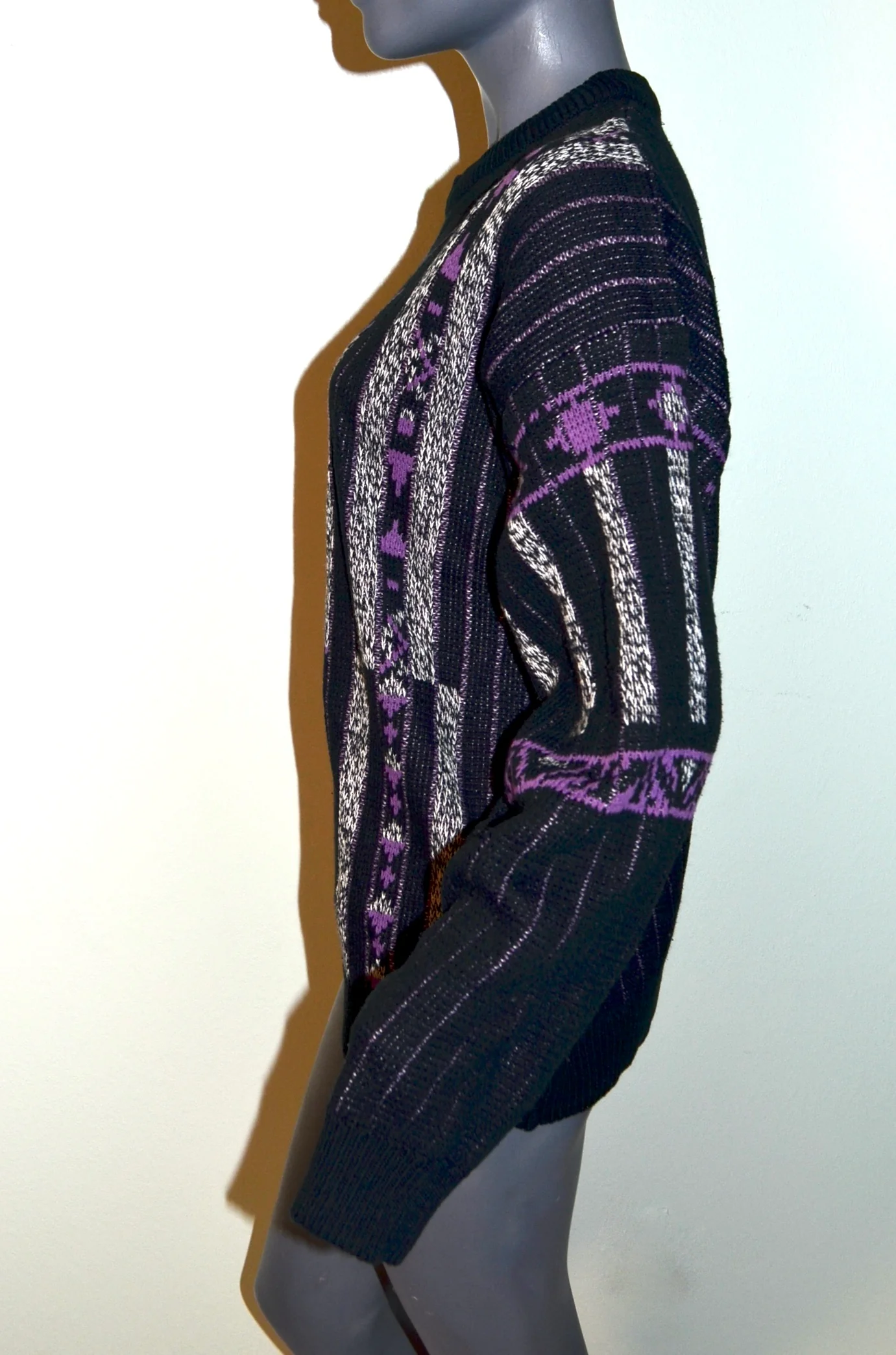 80s/90s Southwestern Gray And Purple Sweater W Stripes By Bugle Boy - Image 7