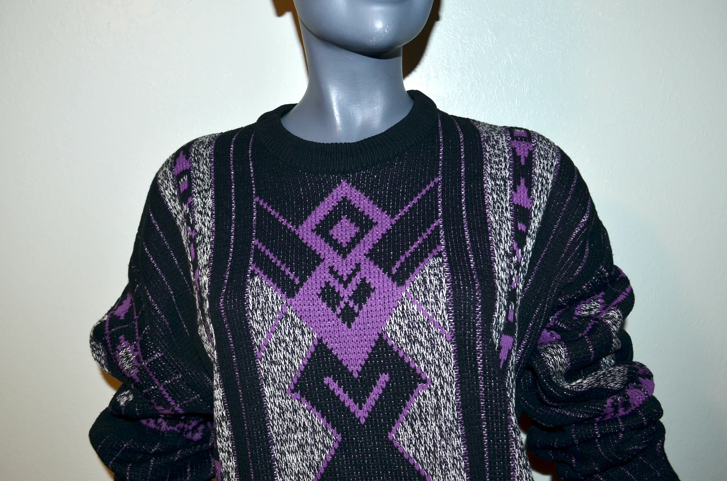 80s/90s Southwestern Gray And Purple Sweater W Stripes By Bugle Boy - Image 9