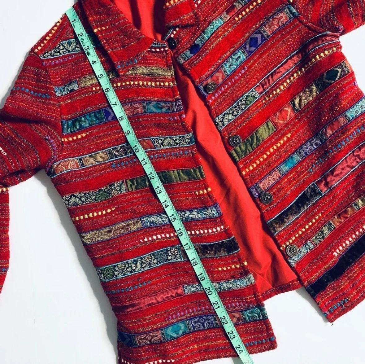 80s/90s Southwestern Mixed Print Star Button Red Blazer - Image 9