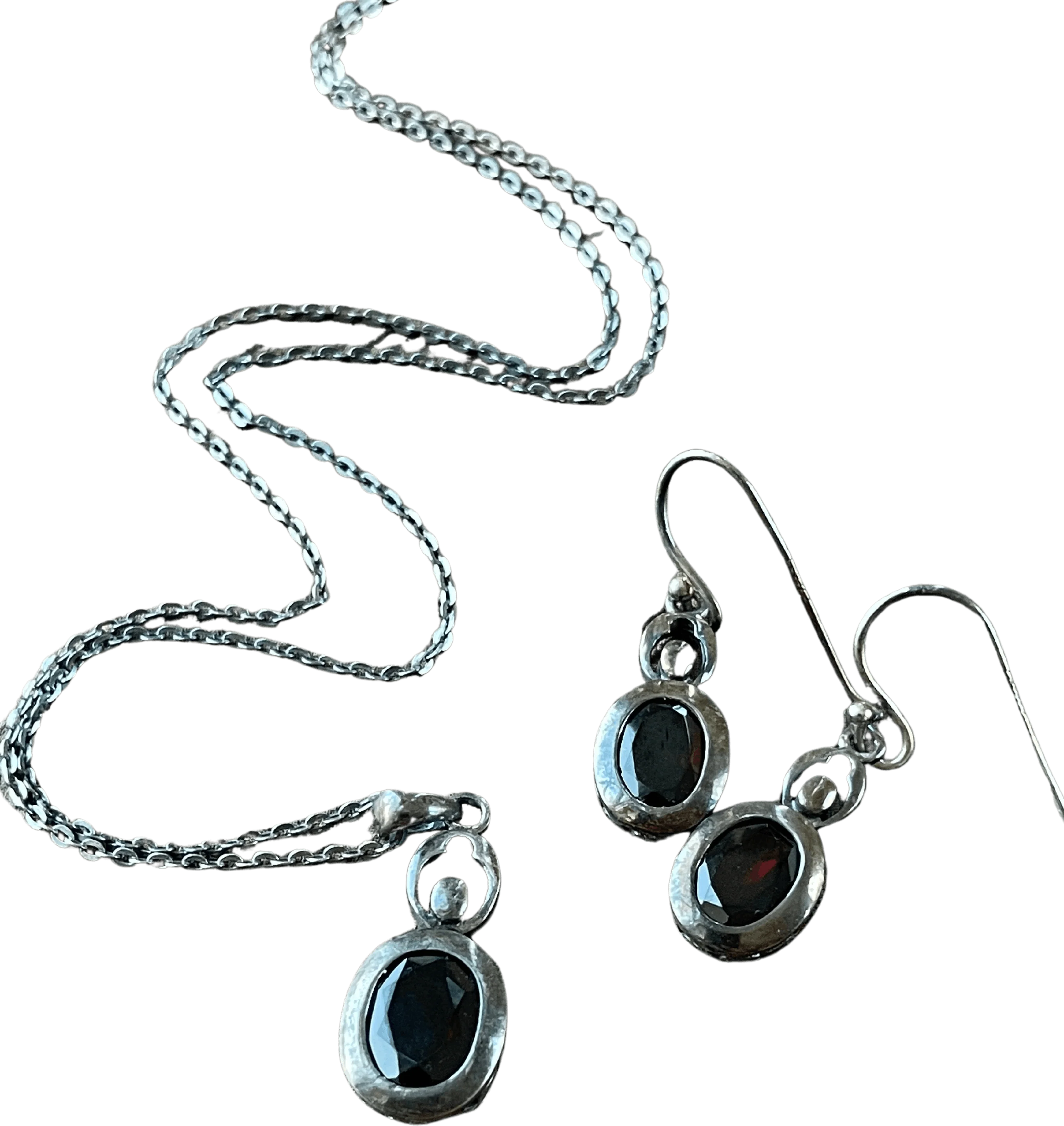 80s/90s Sterling And Garnet Earring And Necklace Set