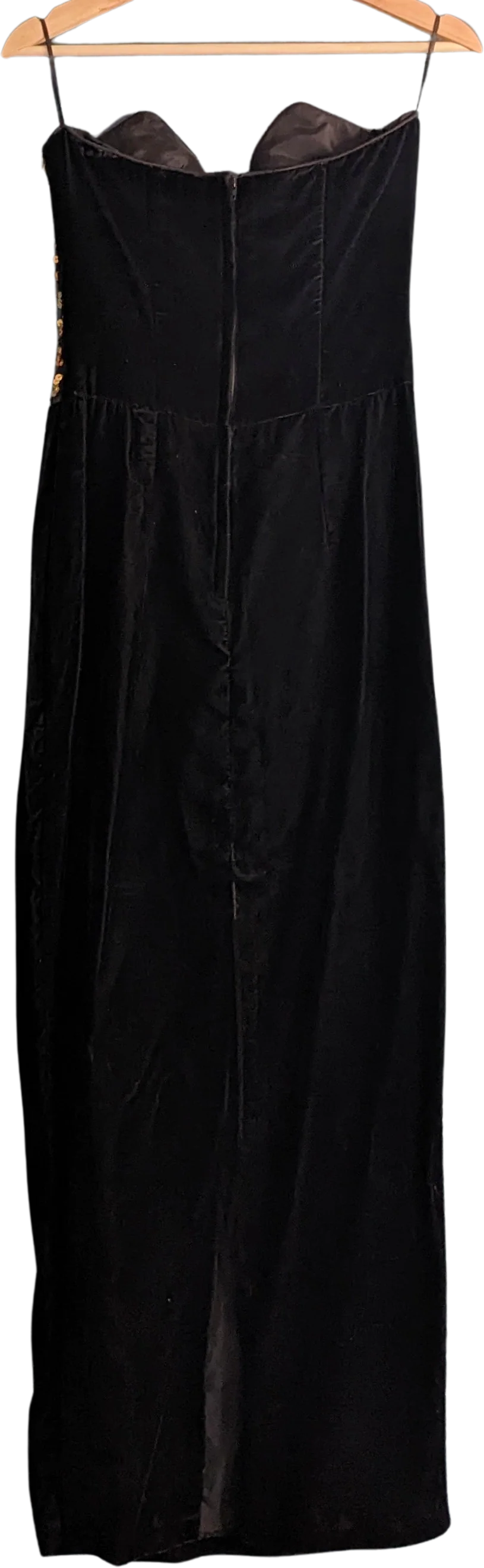 80s/90s Strapless Black Gown With Gold Sequin Embroidery By Gunne Sax by Jessica Mcclintock - Image 2