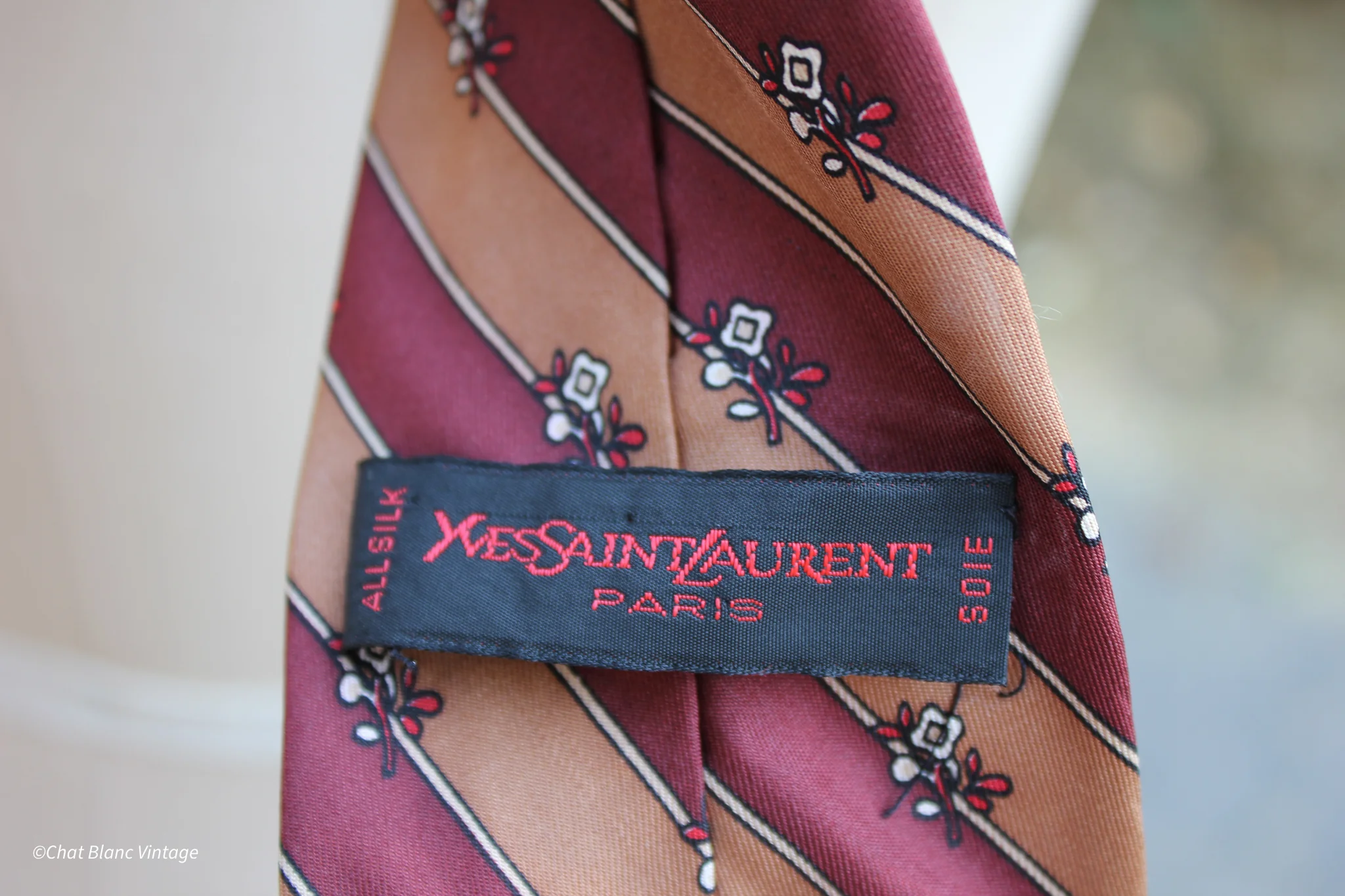 80s/90s Striped And Floral Decorated Tie By Yves Saint Laurent - Image 3