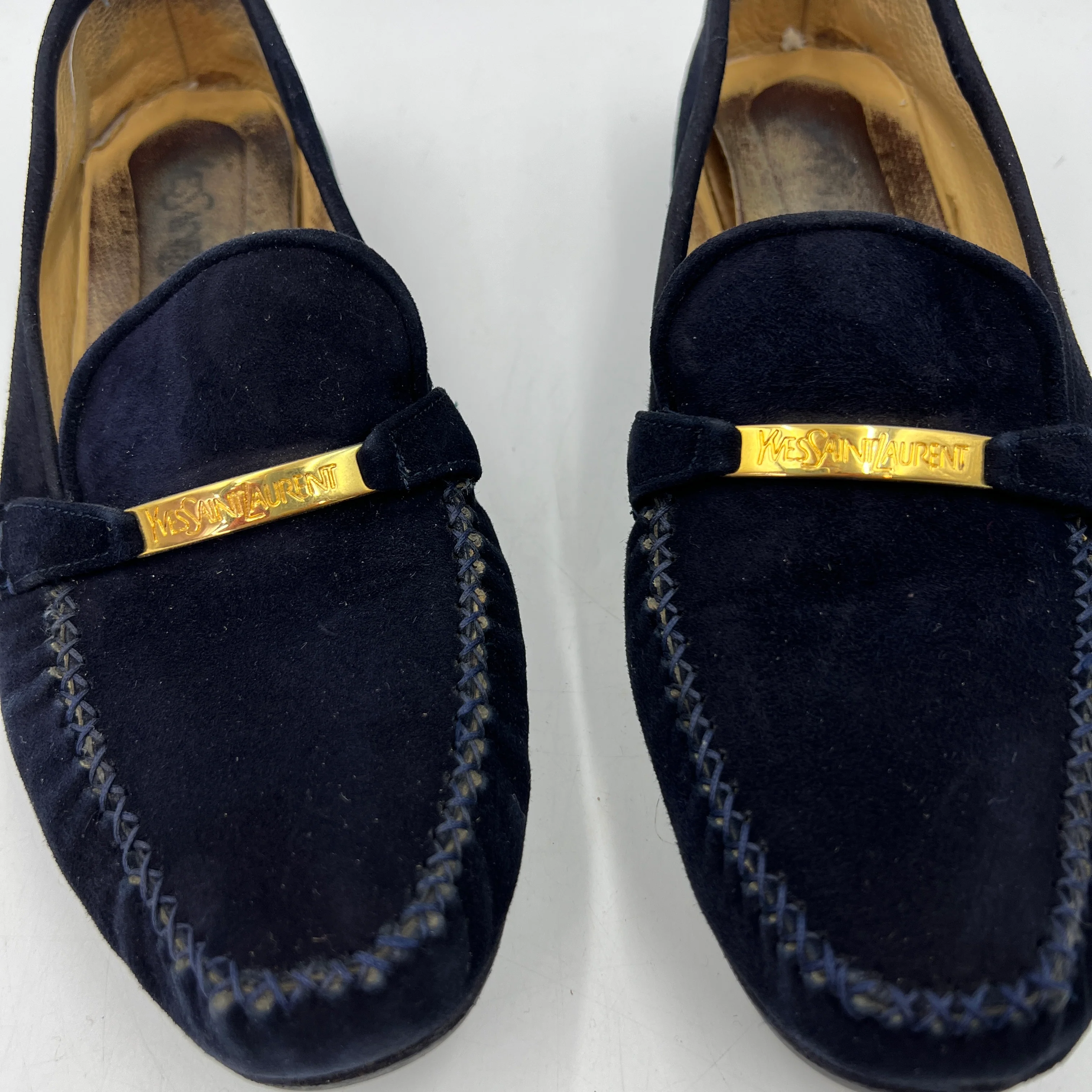 80s/90s Suede Blue Loafers Preppy Modern Chic By Yves Saint Laurent - Image 5