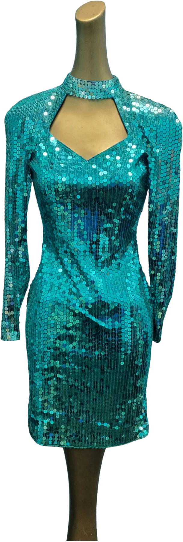 80s/90s Sz 4 Green Sequined Cocktail Dress - Image 2