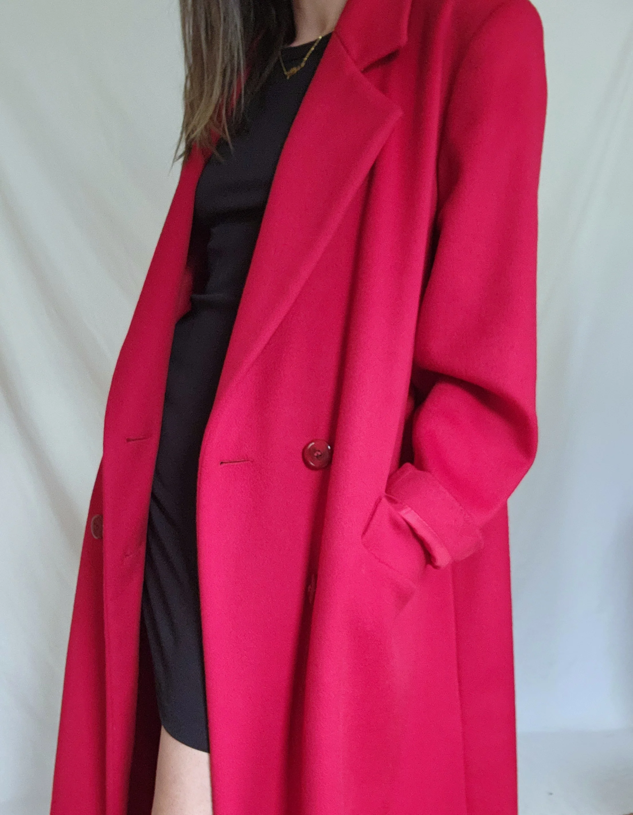80s/90s Tailored Long Bright Red Wool Winter Dress Coat - Image 10