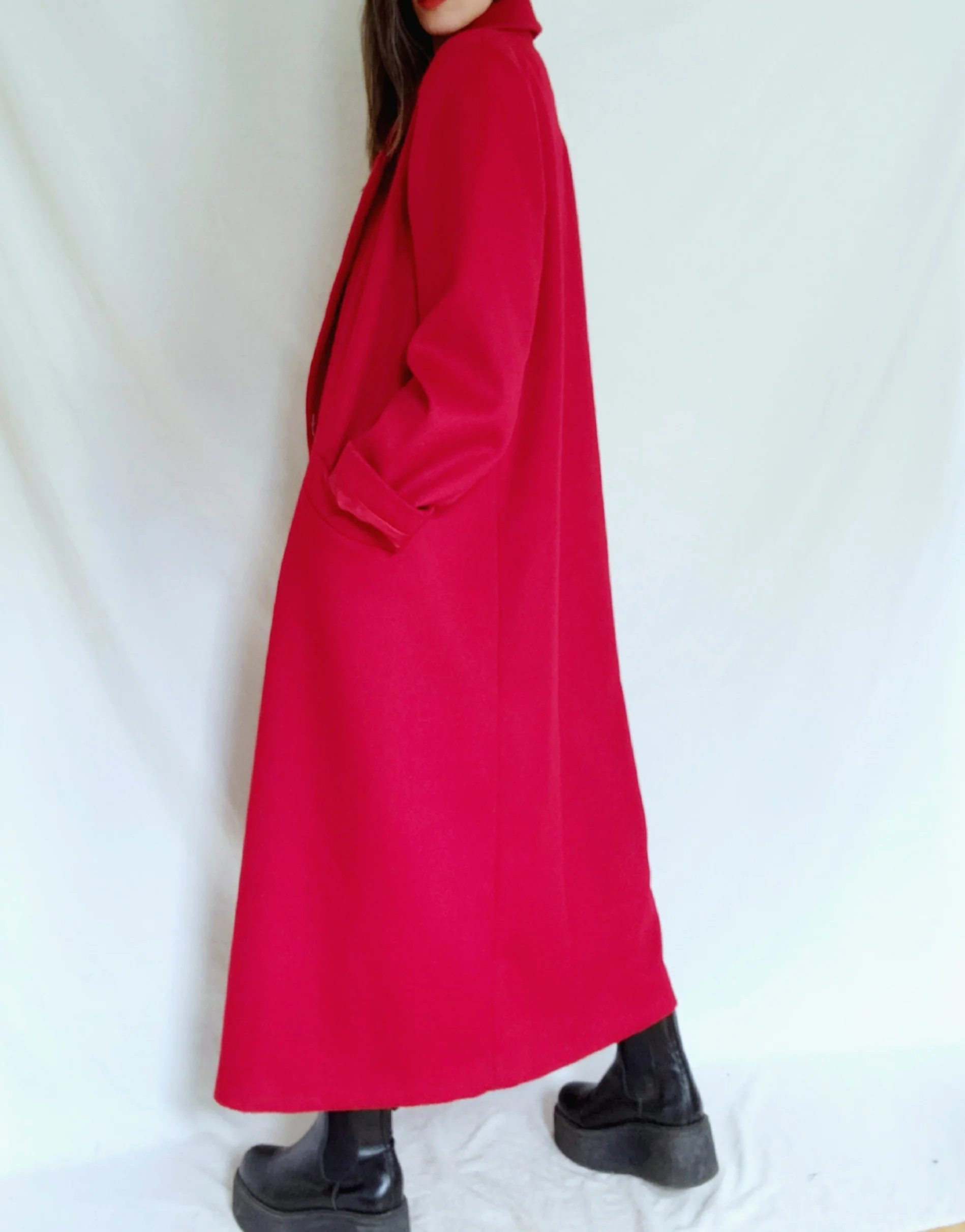 80s/90s Tailored Long Bright Red Wool Winter Dress Coat - Image 6