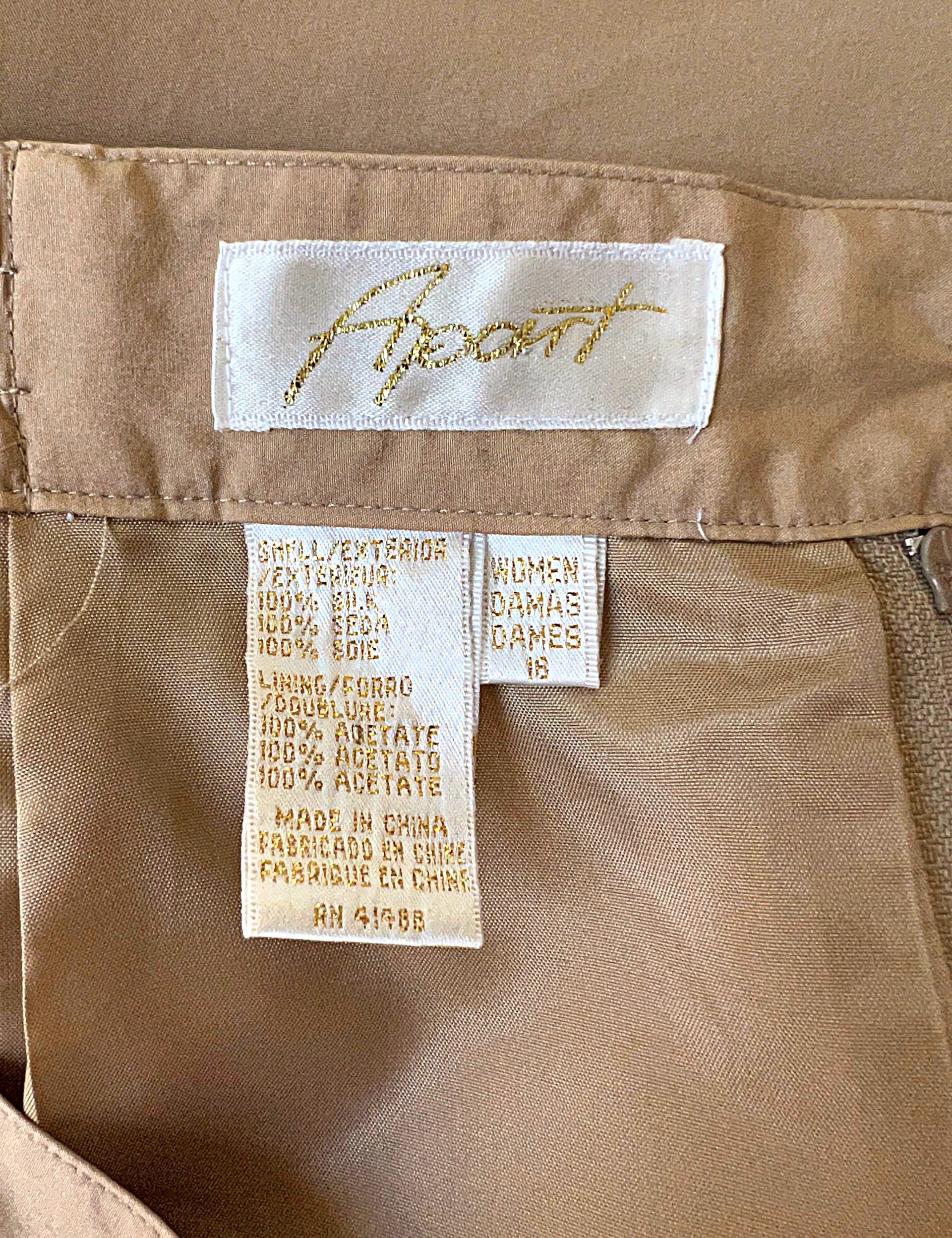 80s/90s Tan 100% Silk Mini Skirt By Apart - Image 4
