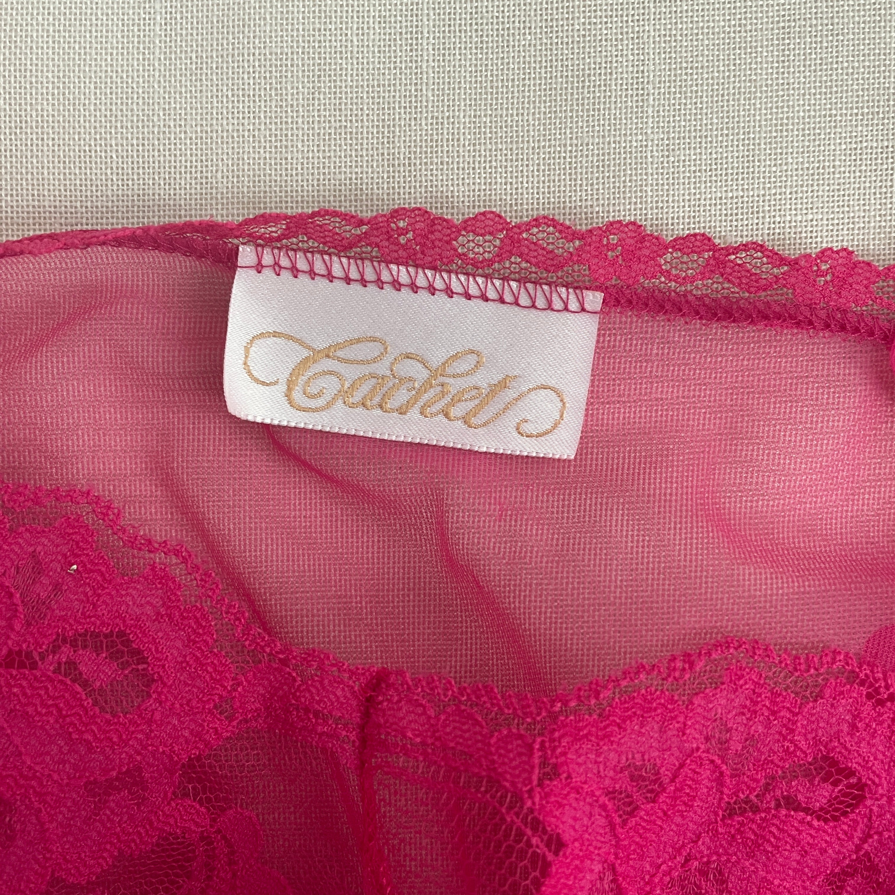 80s/90s Tank Top Medium Pink Lace Mesh Sheer Babydoll Cami By Cachet - Image 8