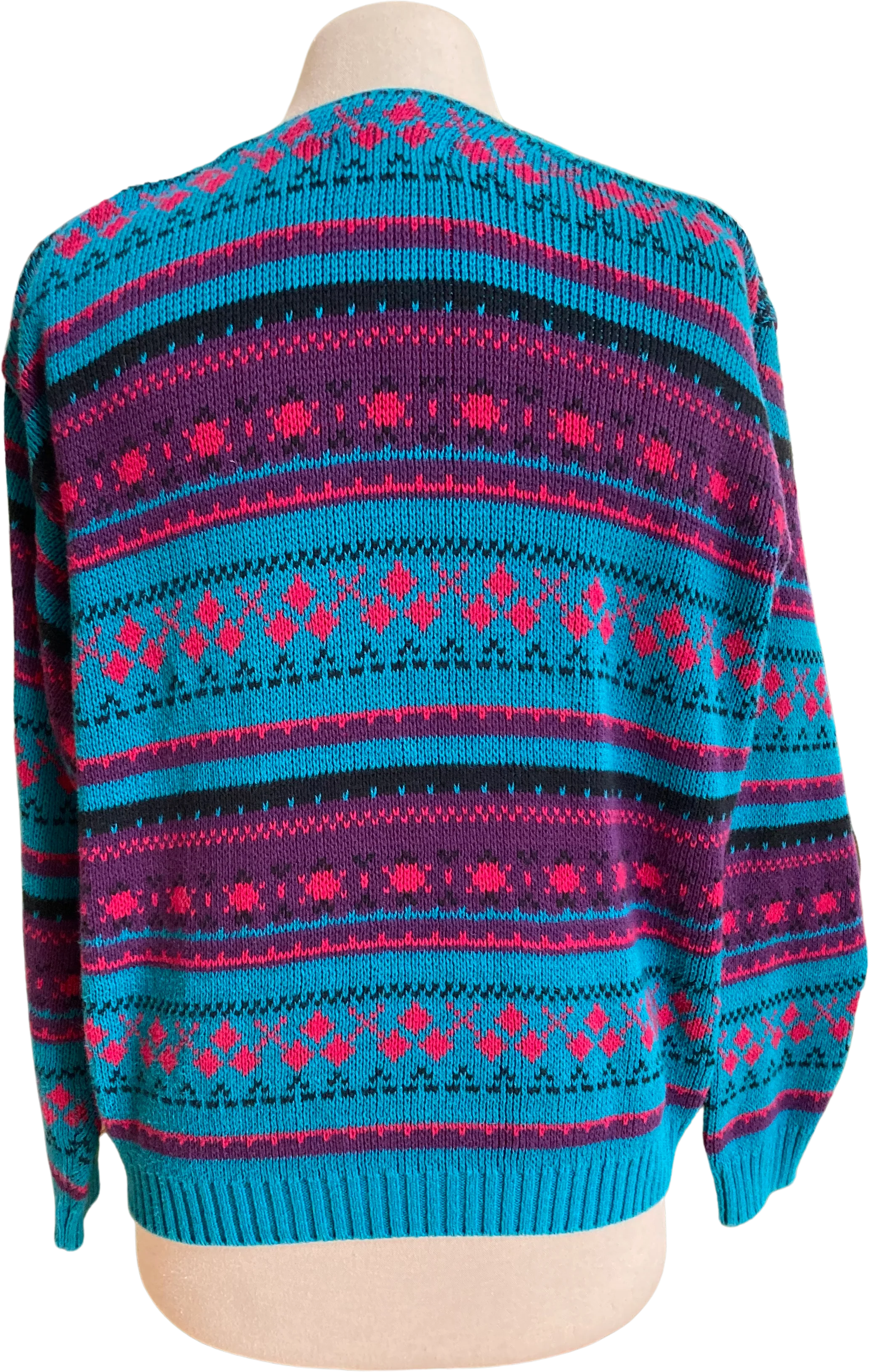 80s/90s Teal And Purple Fair Isle Cardigan By Land's End - Image 2