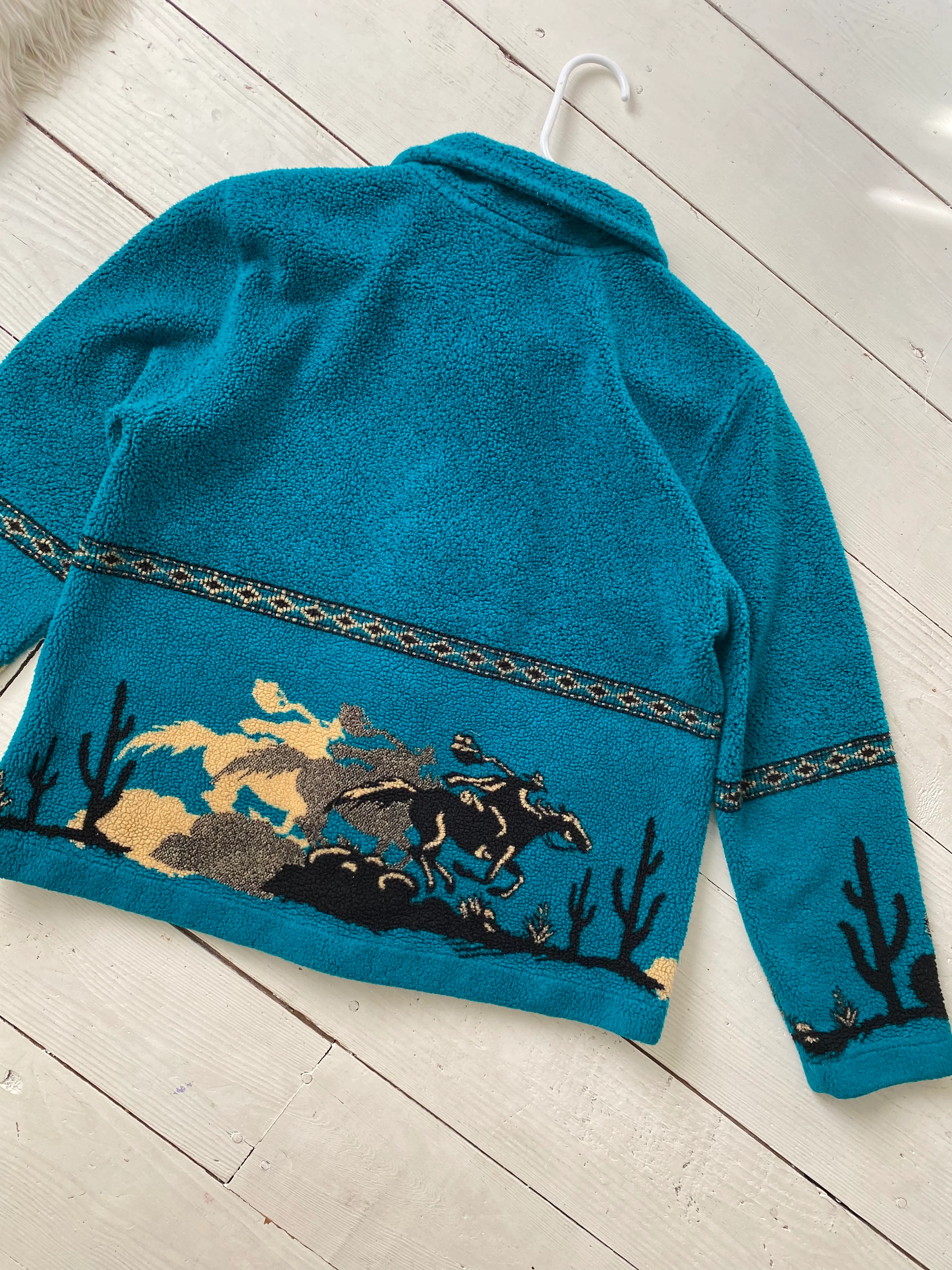 80s/90s Teal Cowboy Western Fleece Collared Jacket By Couty Clothing Co - Image 4