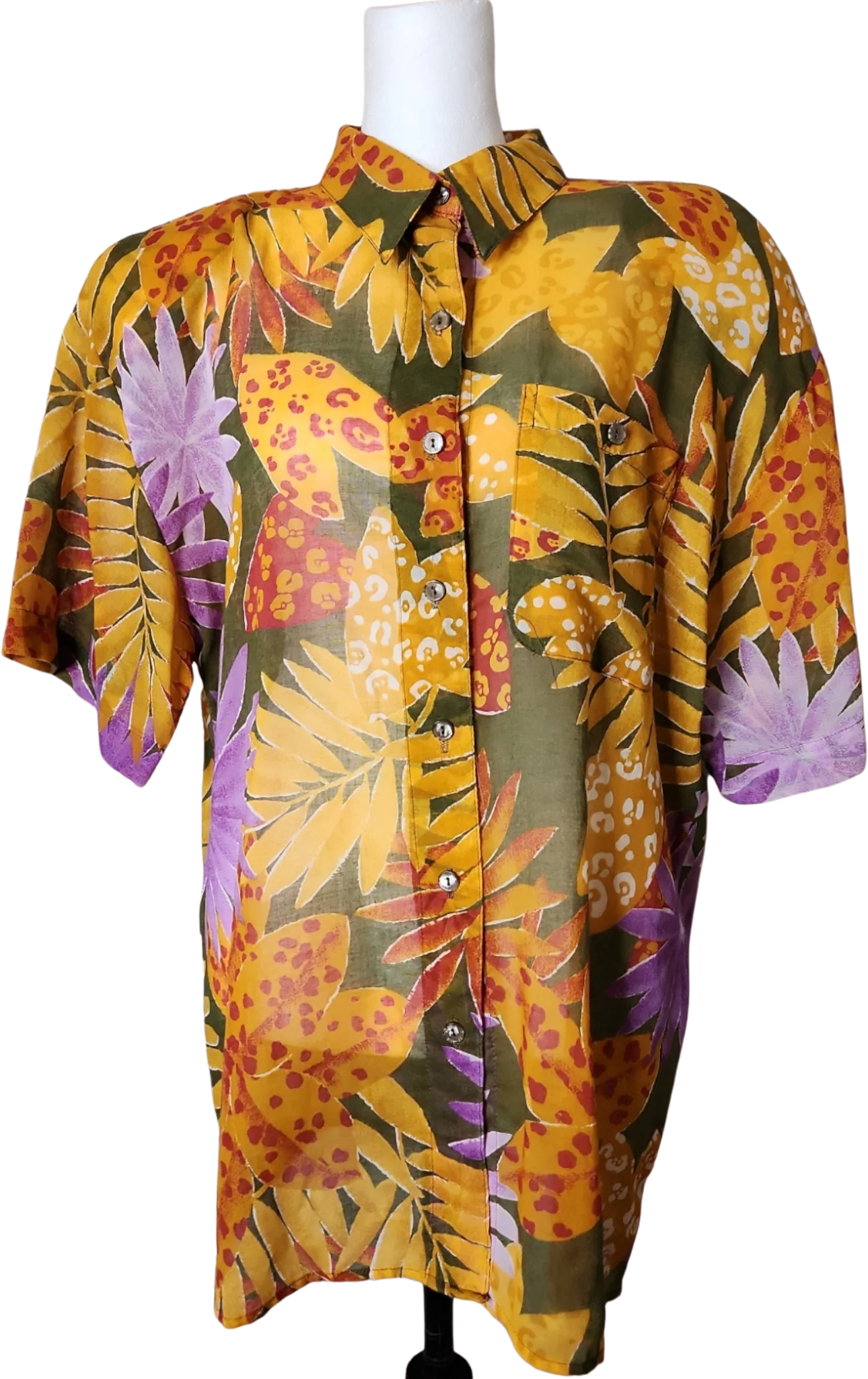 80s/90s Thin And Airy Tropical Floral Hawaiian Shirt By Cascais