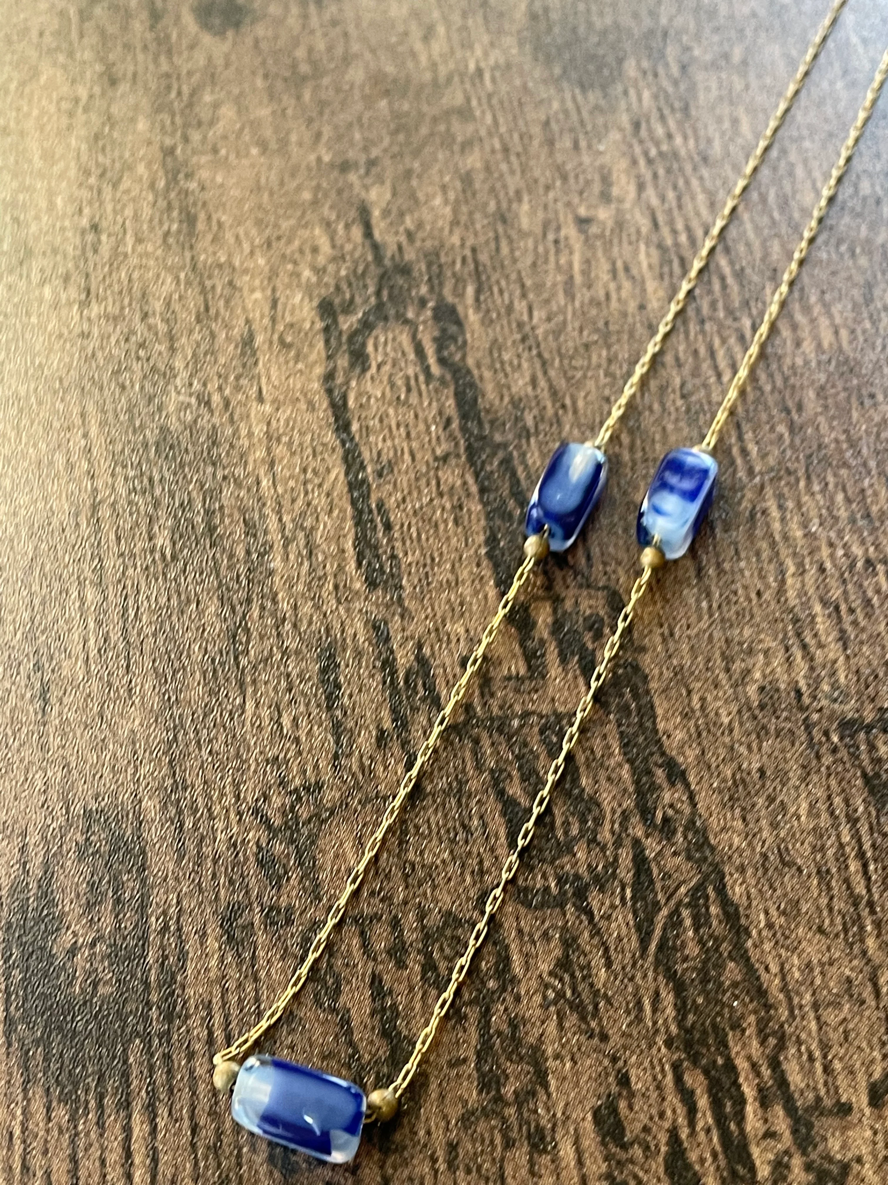80s/90s Thin Gold Filled Chain With Blue Glass Beads - Image 5