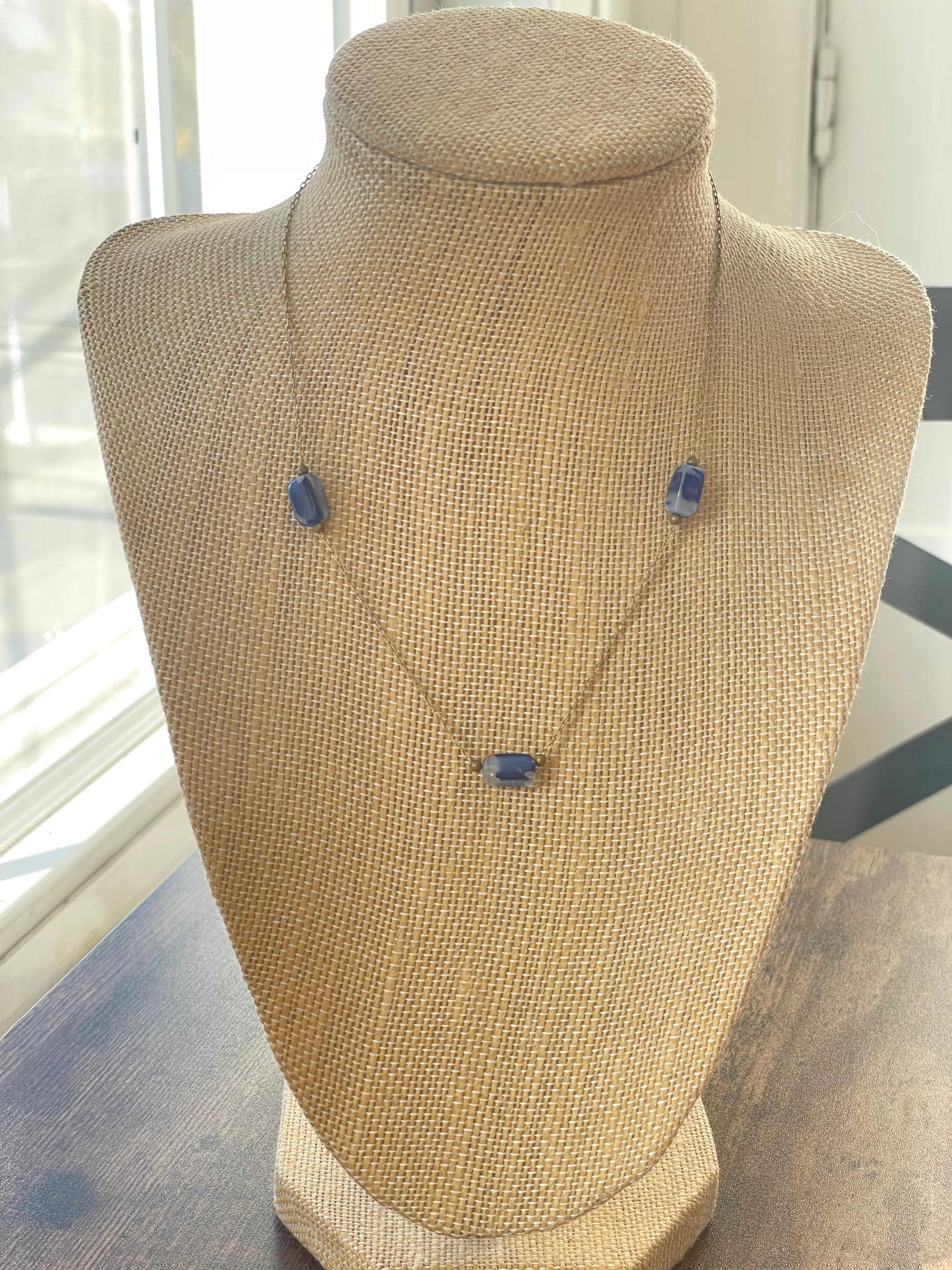 80s/90s Thin Gold Filled Chain With Blue Glass Beads - Image 7