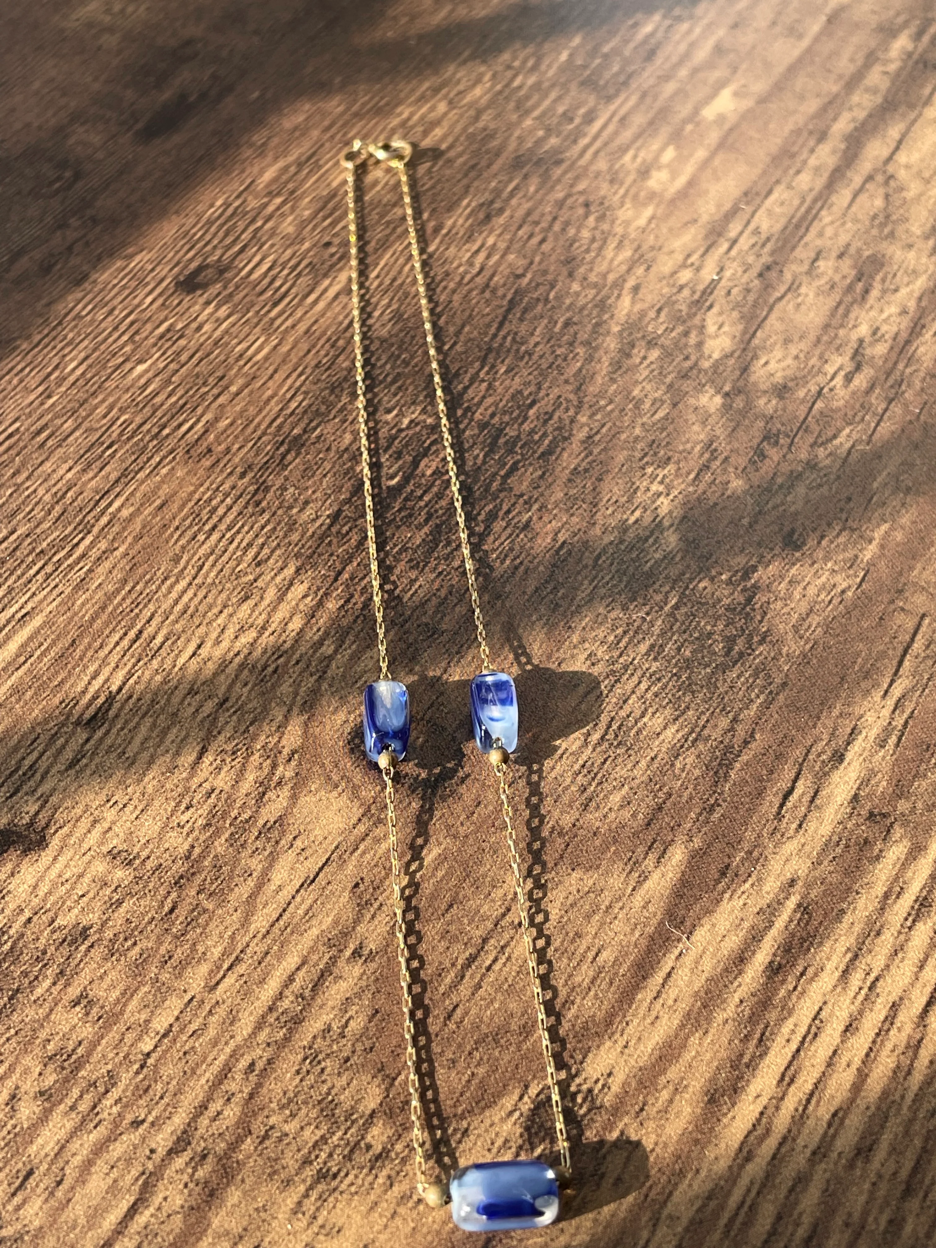 80s/90s Thin Gold Filled Chain With Blue Glass Beads - Image 8