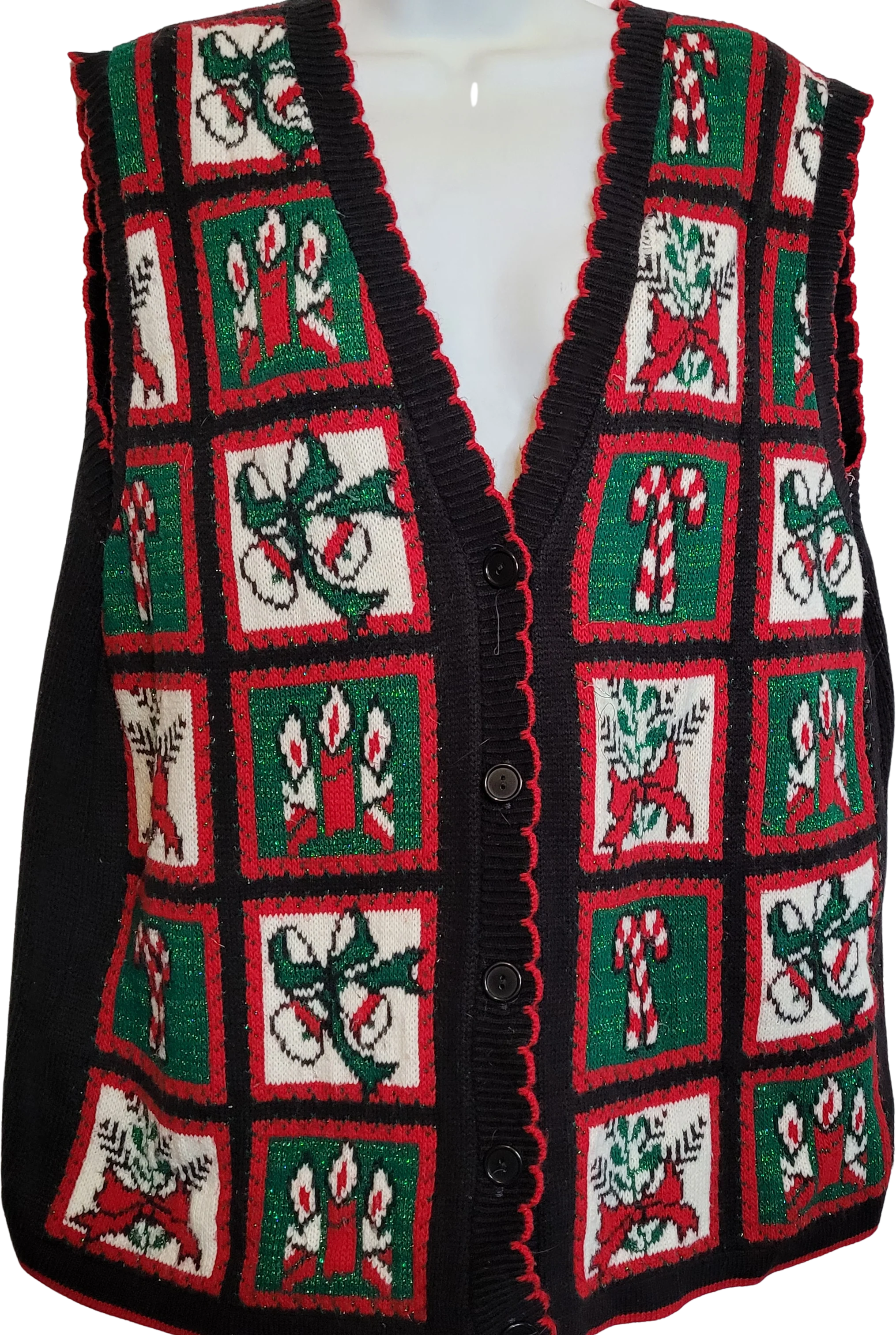 80s/90s Ugly Christmas Sweater Vest Metallic Button Up By Holiday Time