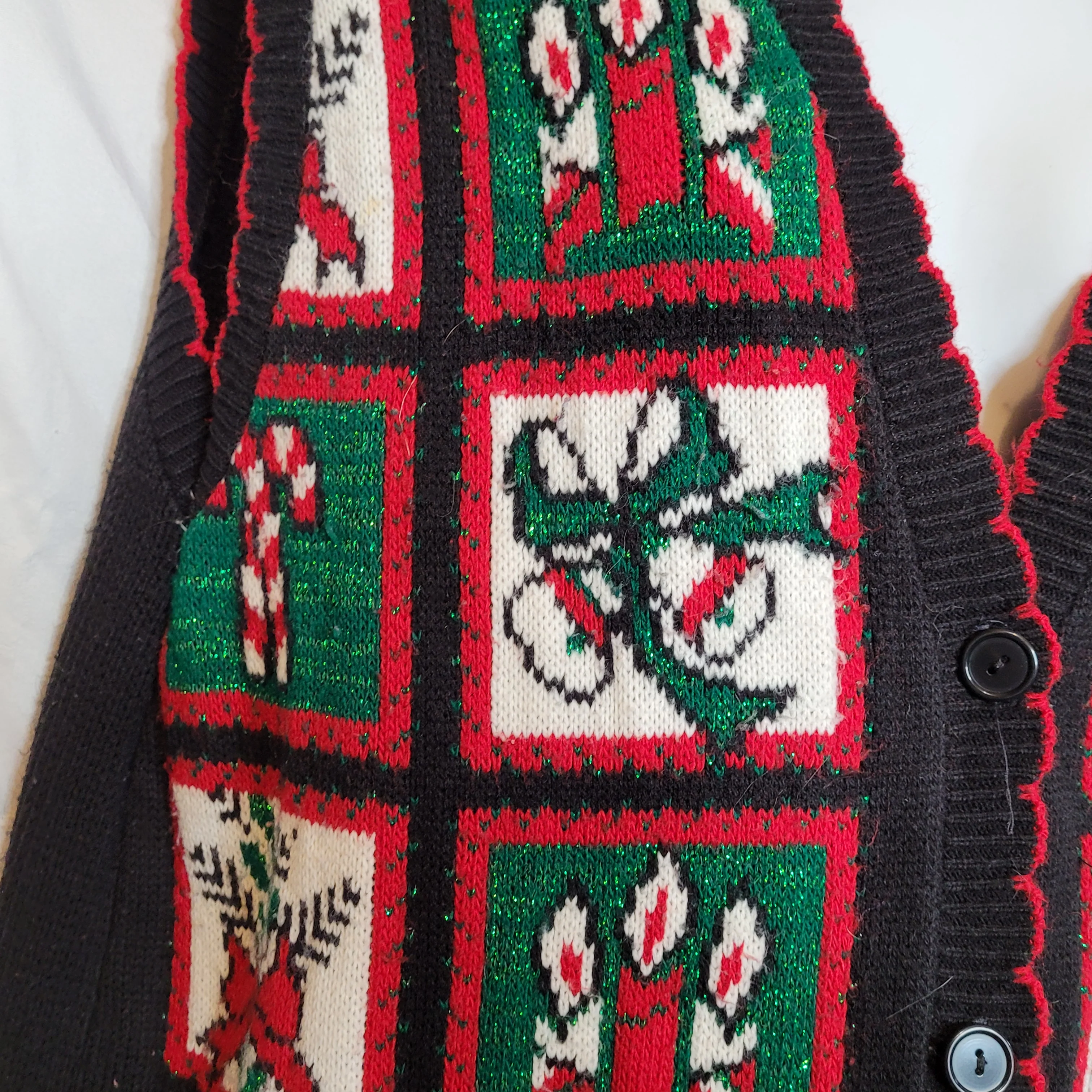 80s/90s Ugly Christmas Sweater Vest Metallic Button Up By Holiday Time - Image 3