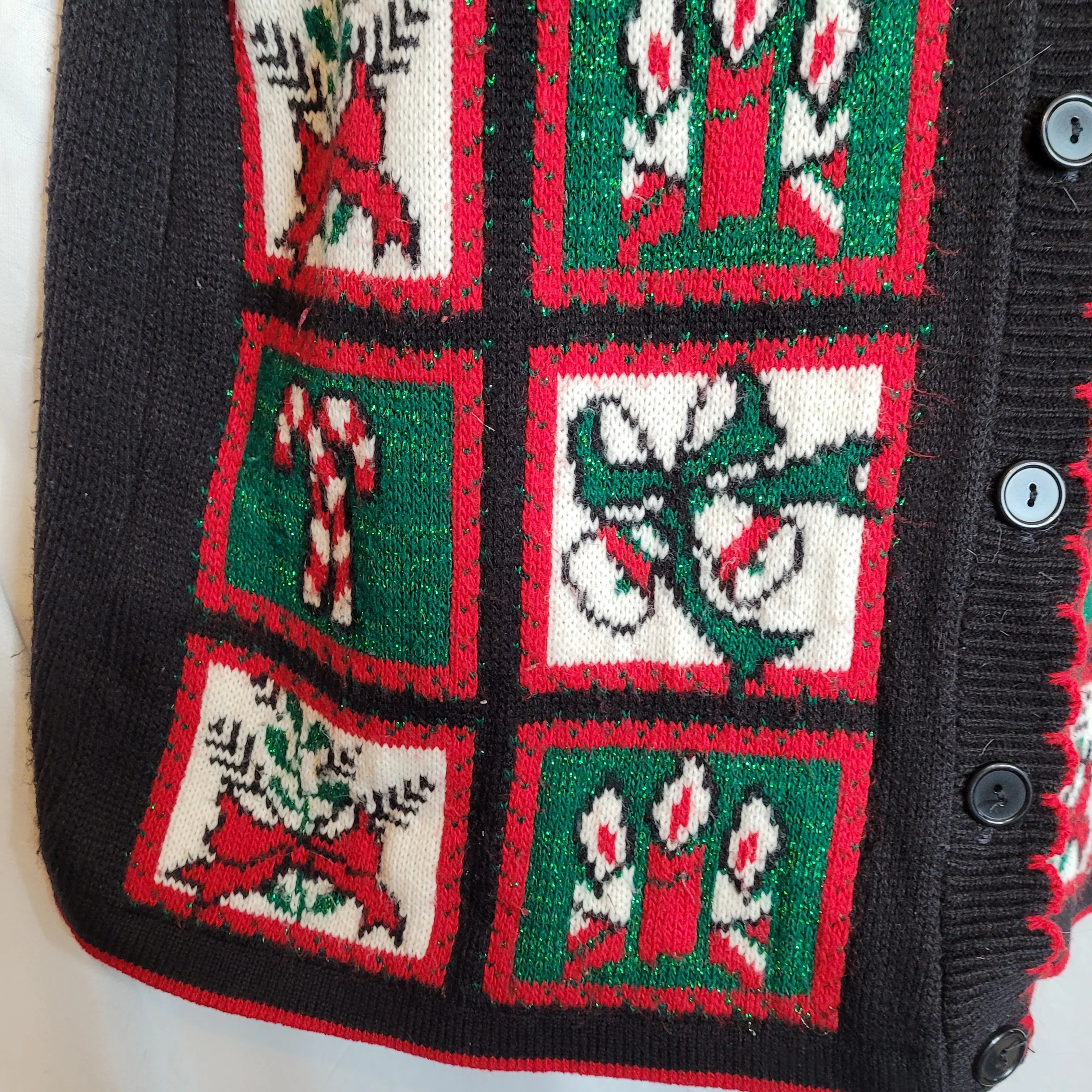 80s/90s Ugly Christmas Sweater Vest Metallic Button Up By Holiday Time - Image 4