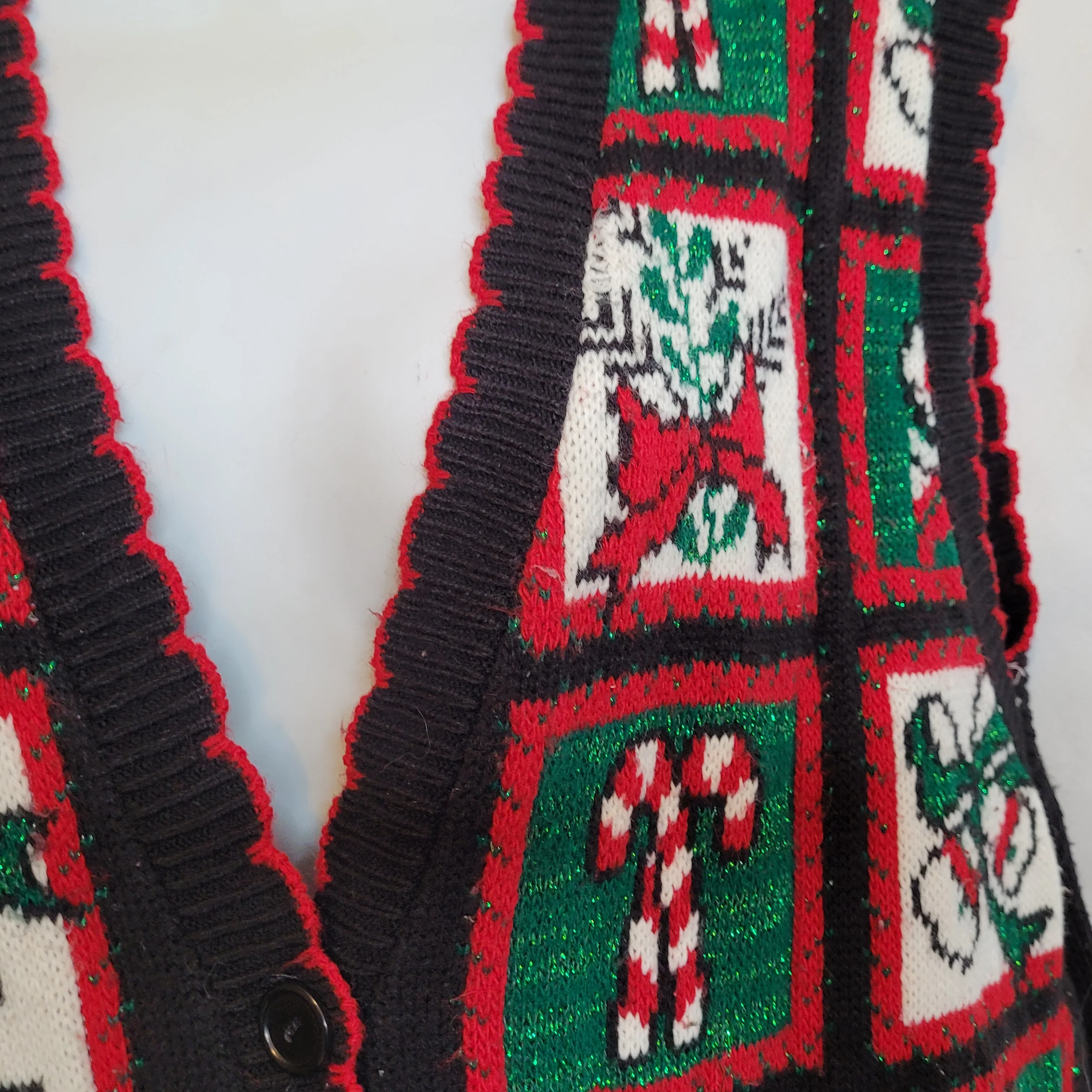 80s/90s Ugly Christmas Sweater Vest Metallic Button Up By Holiday Time - Image 5