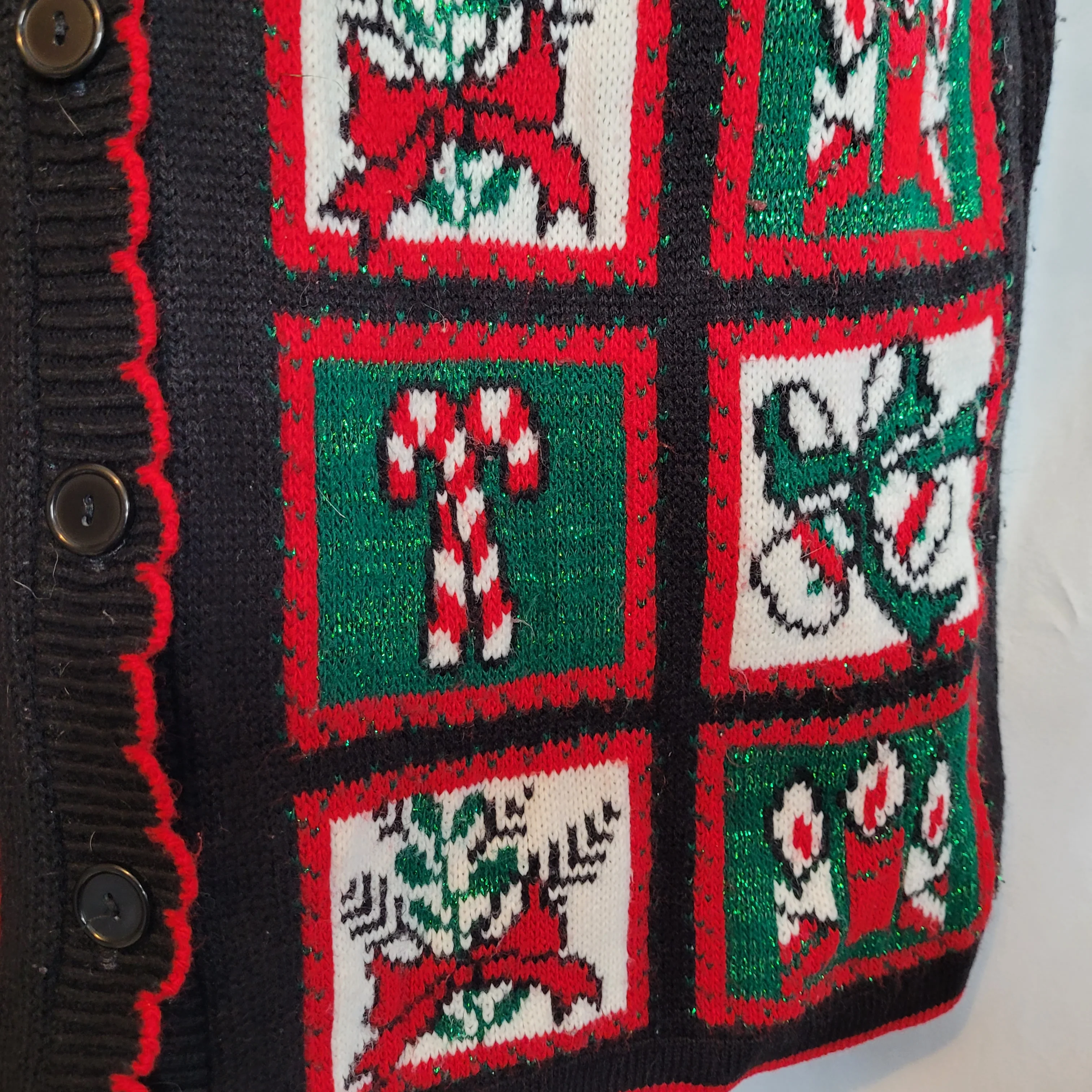 80s/90s Ugly Christmas Sweater Vest Metallic Button Up By Holiday Time - Image 7