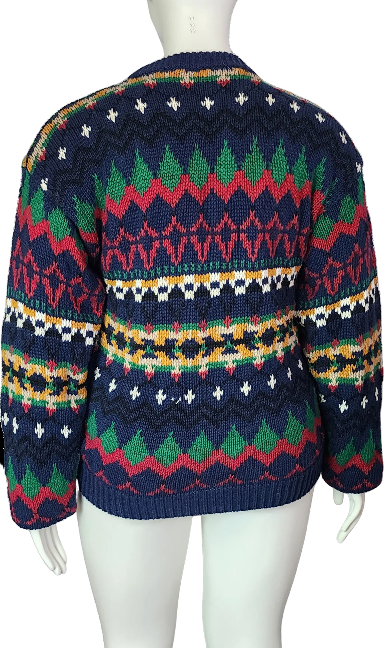 80s/90s Unisex Multicolor Crazy Sweater Navy Blue By Gulf Traders - Image 2