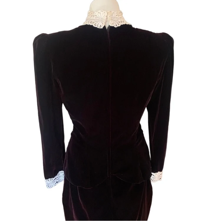 80s/90s Velour Edwardian Maxi Prom Dress By Jessica McClintock - Image 5