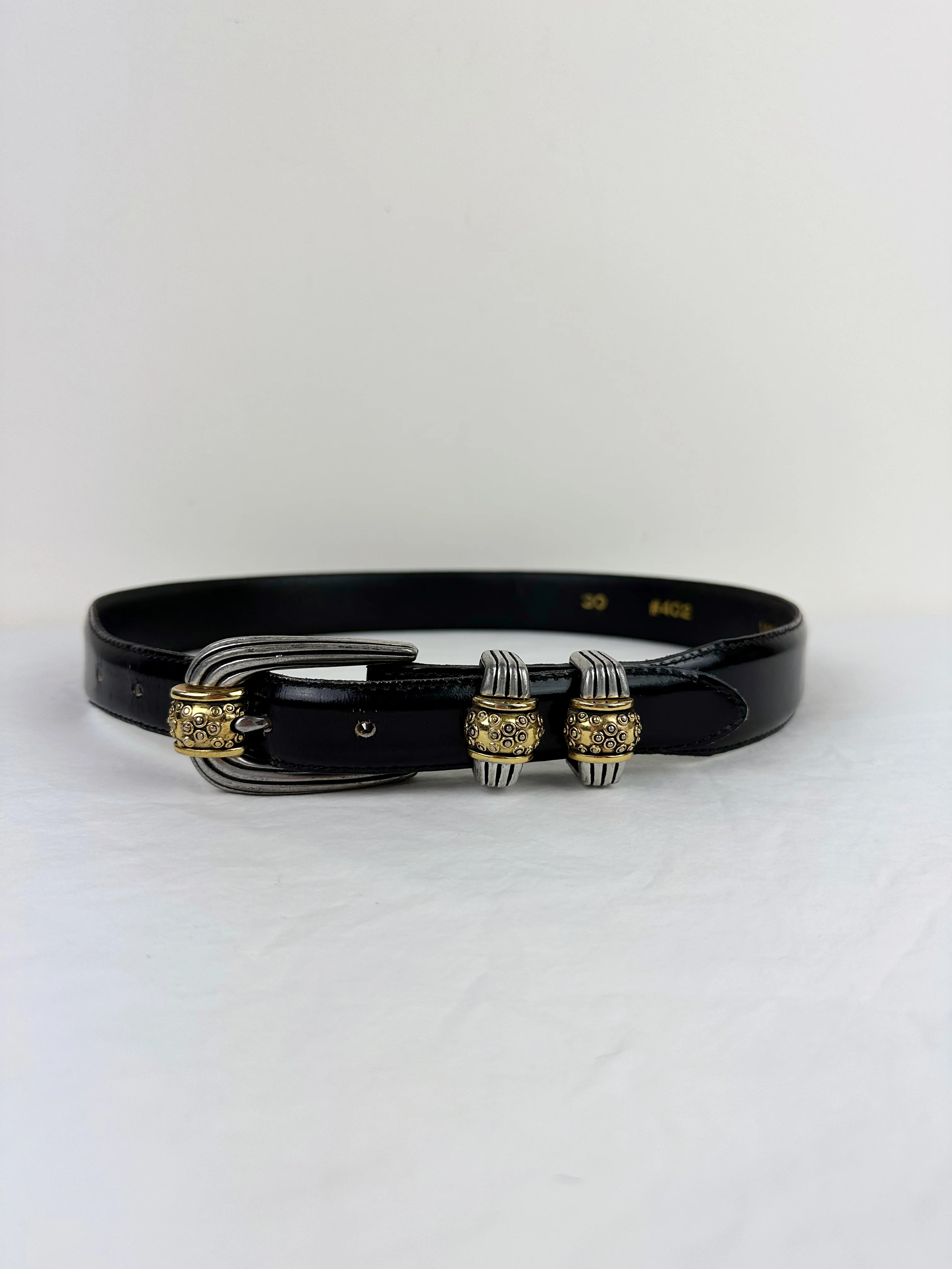 80s/90s Vicenza Vintage 80s Black Leather Belt By Vicenza - Image 3