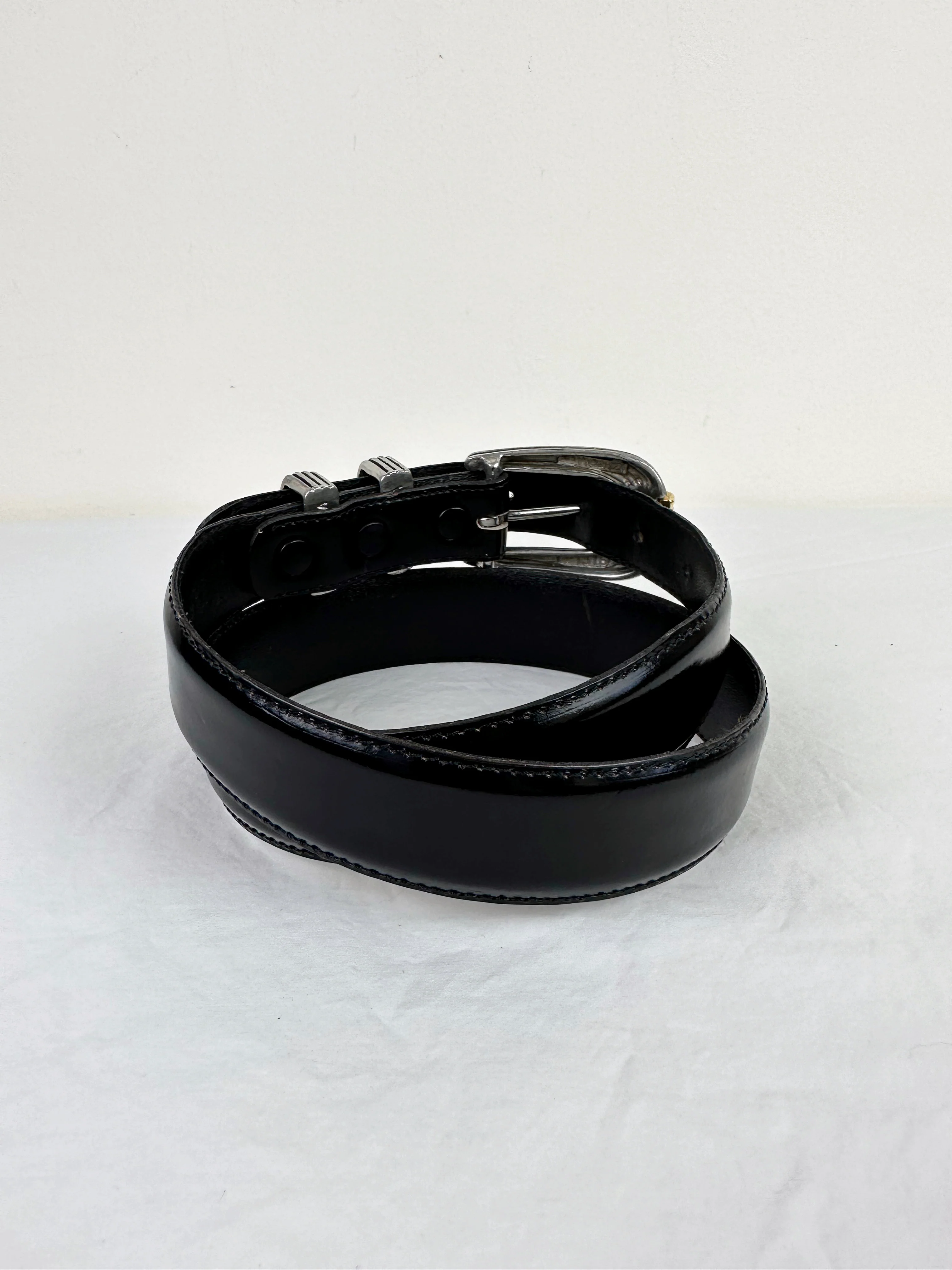 80s/90s Vicenza Vintage 80s Black Leather Belt By Vicenza - Image 4
