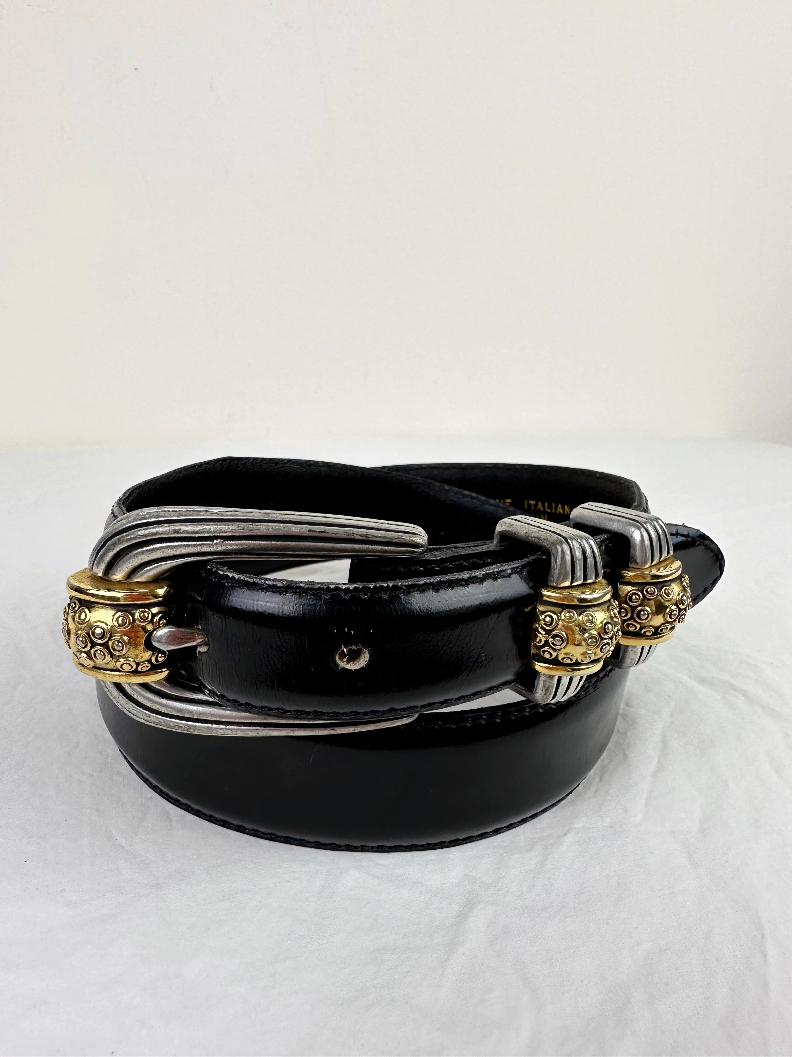 80s/90s Vicenza Vintage 80s Black Leather Belt By Vicenza - Image 7
