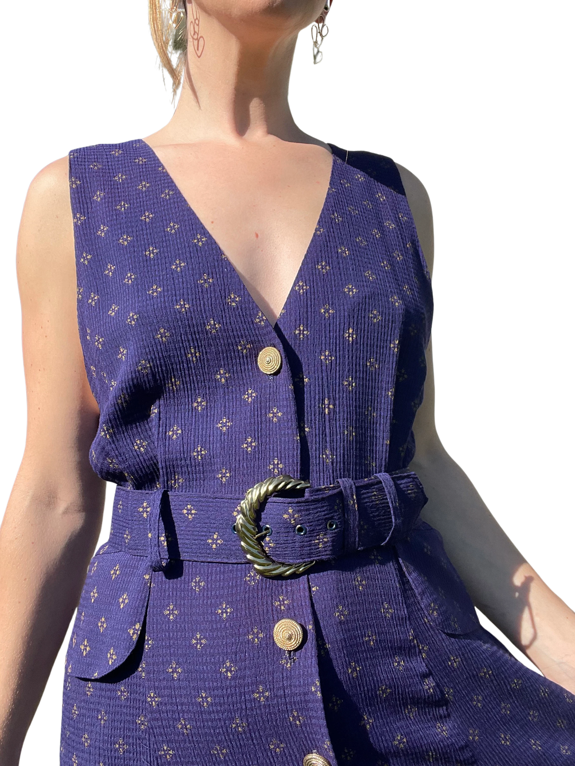 80s/90s Vintage Belted Pinafore Dress By Sl Fashions