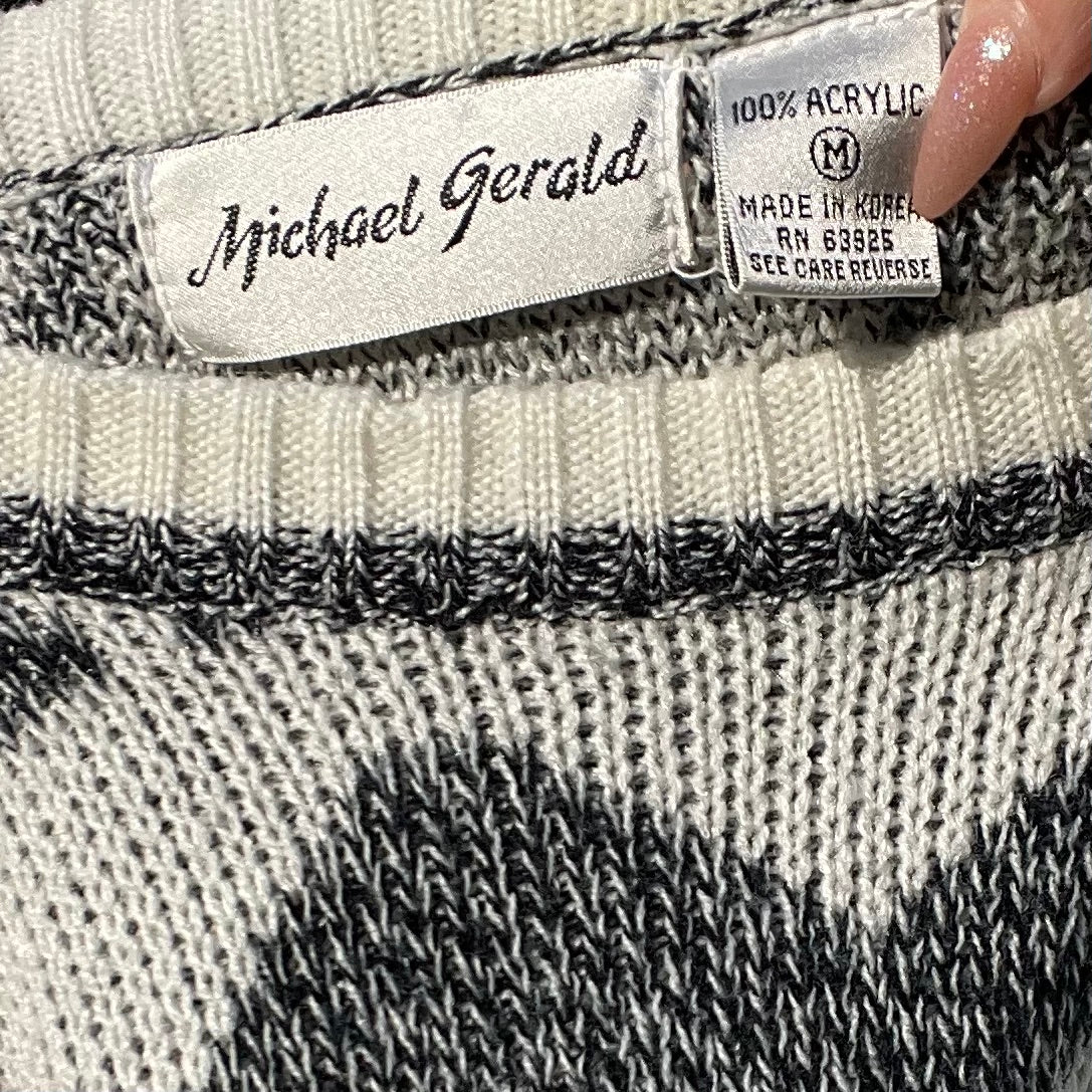 80s/90s Vintage Black And White Acrylic Sweater By Michael Gerald - Image 3