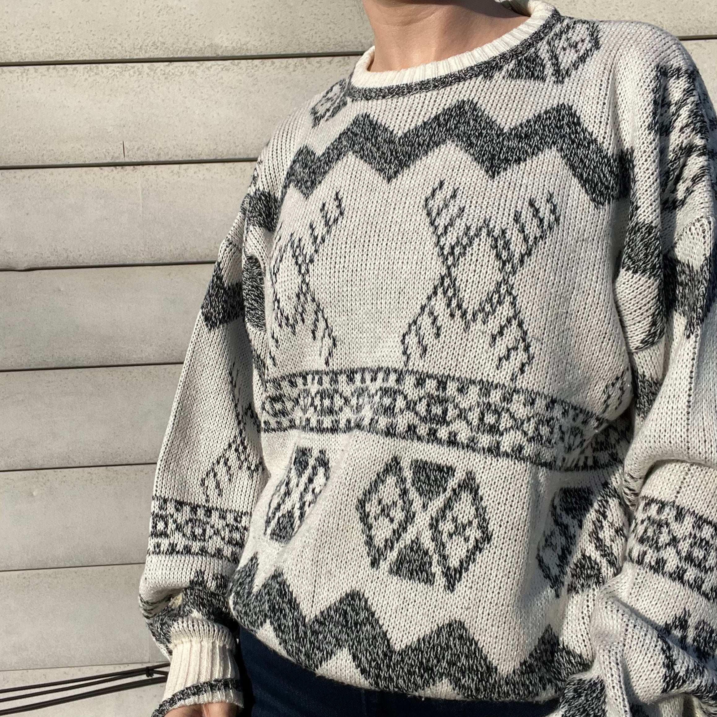 80s/90s Vintage Black And White Acrylic Sweater By Michael Gerald - Image 9