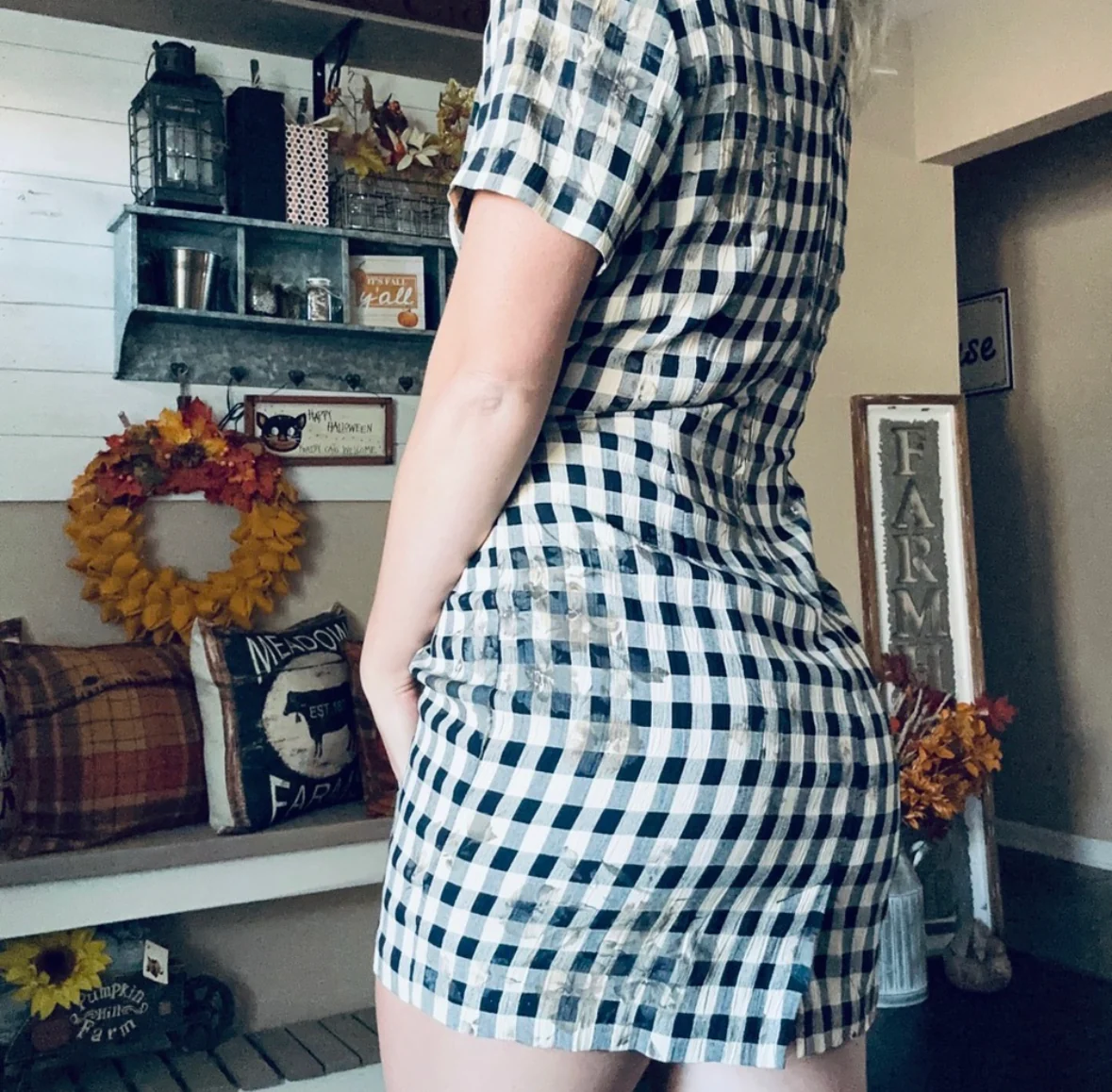 80s/90s Vintage Black/cream Shepherd Check Plaid Dress By S. Roberts - Image 6