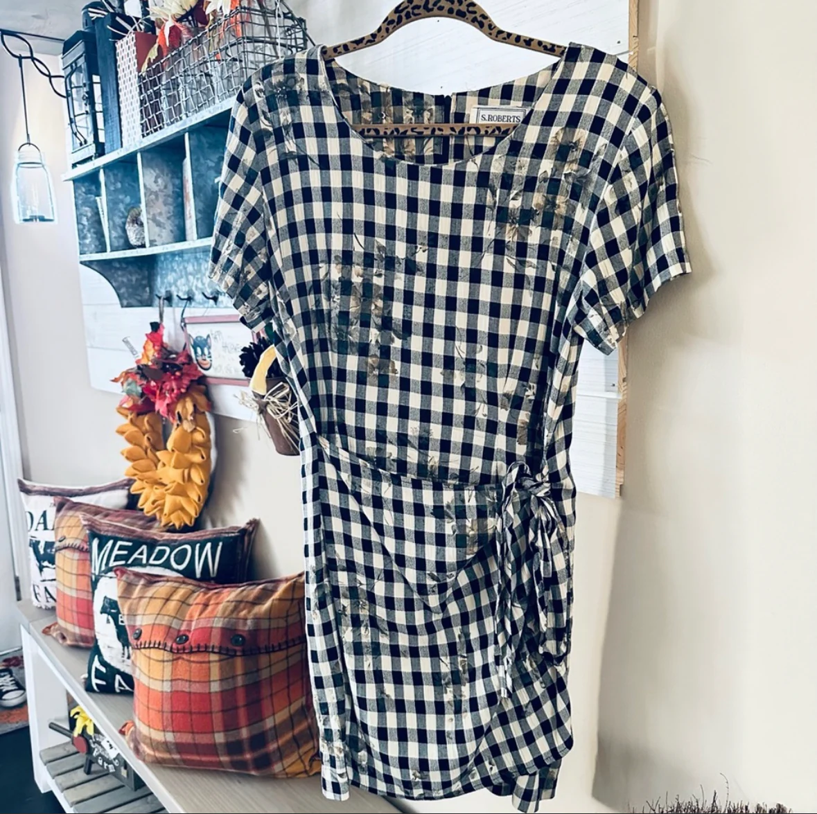 80s/90s Vintage Black/cream Shepherd Check Plaid Dress By S. Roberts - Image 8