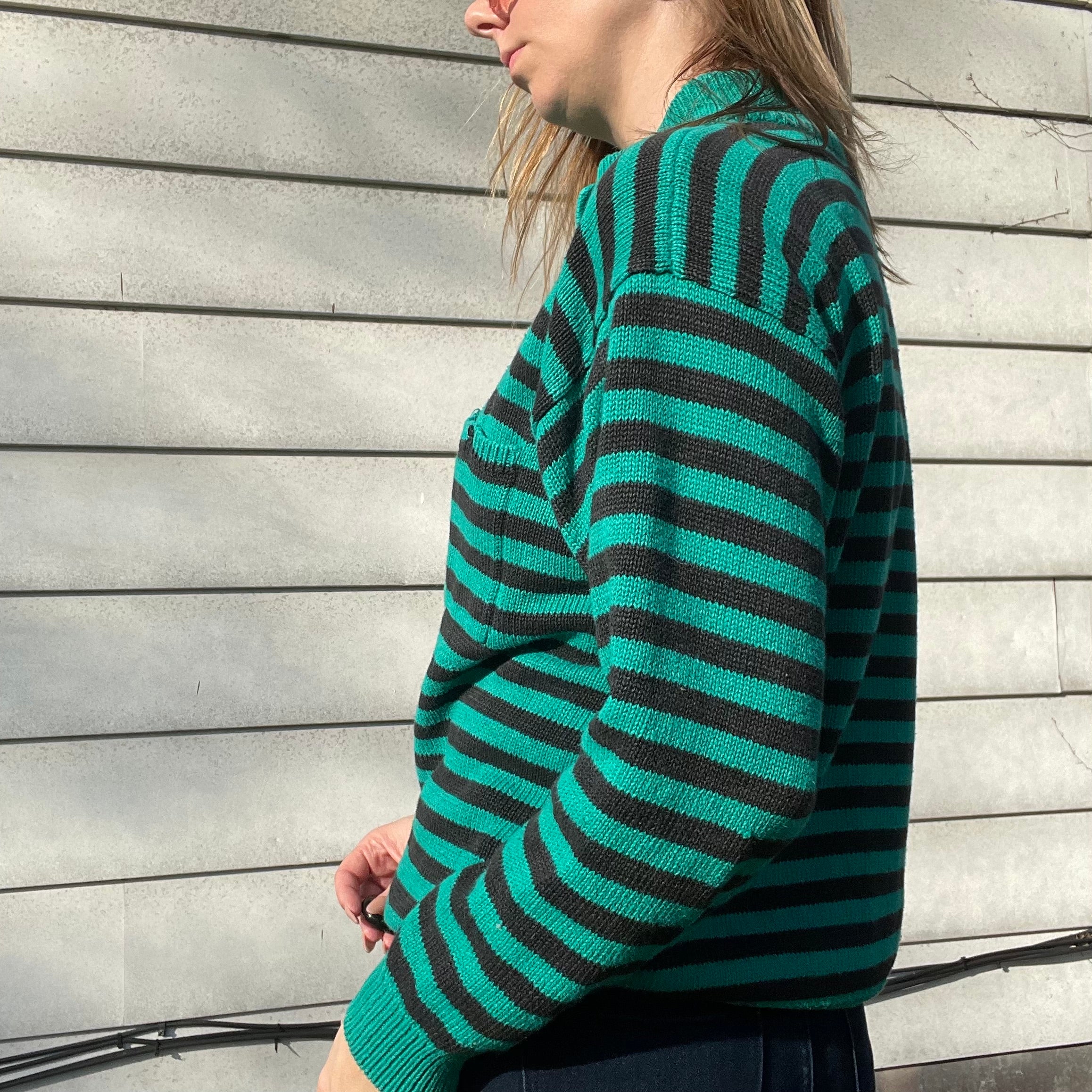 80s/90s Vintage Button Down Striped Sweater | Cotton Blend By Gerard Works - Image 5