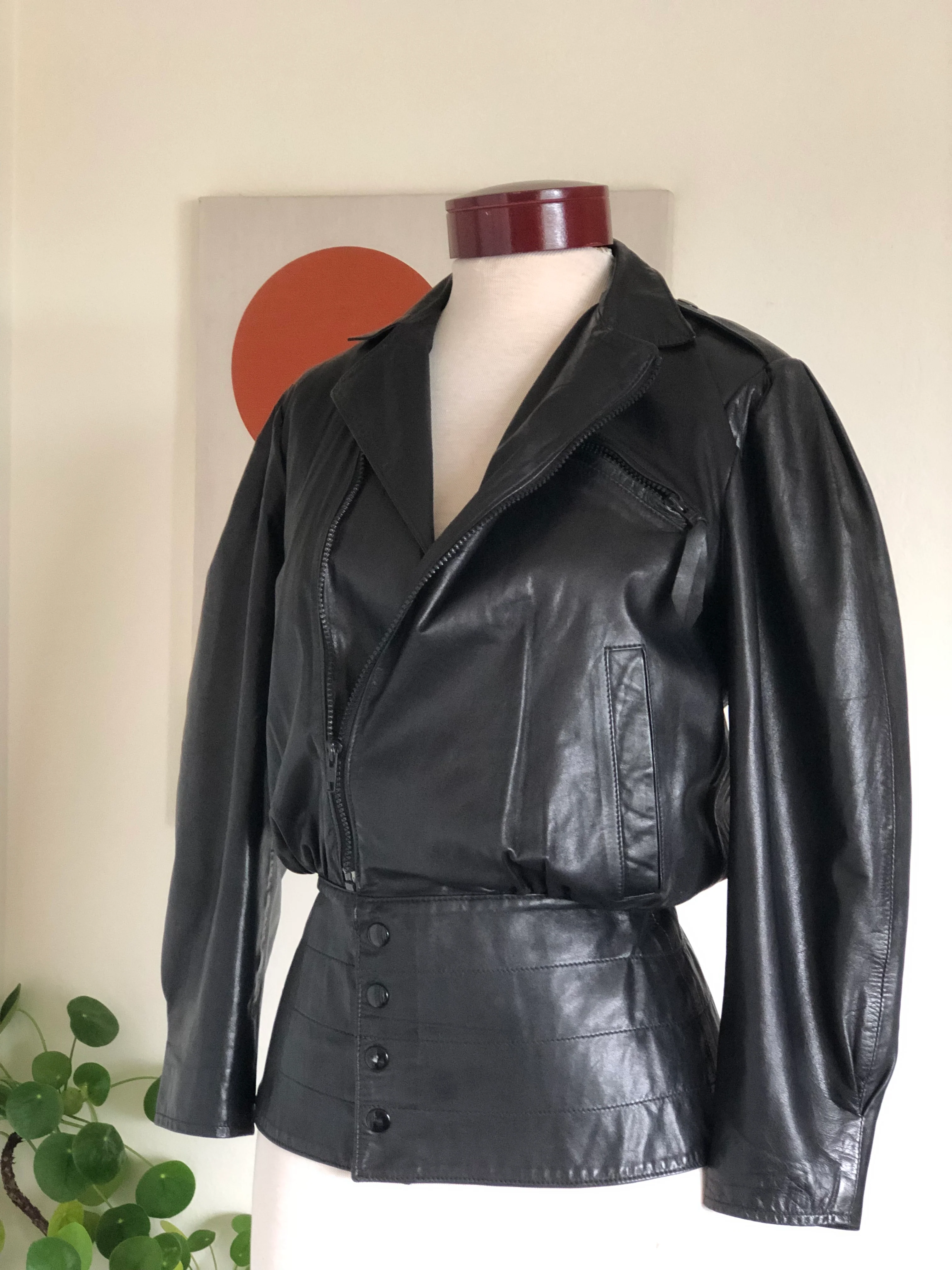 80s/90s Vintage Designer 80s Black Leather Jacket 80s S By Alicia Herrera - Image 3