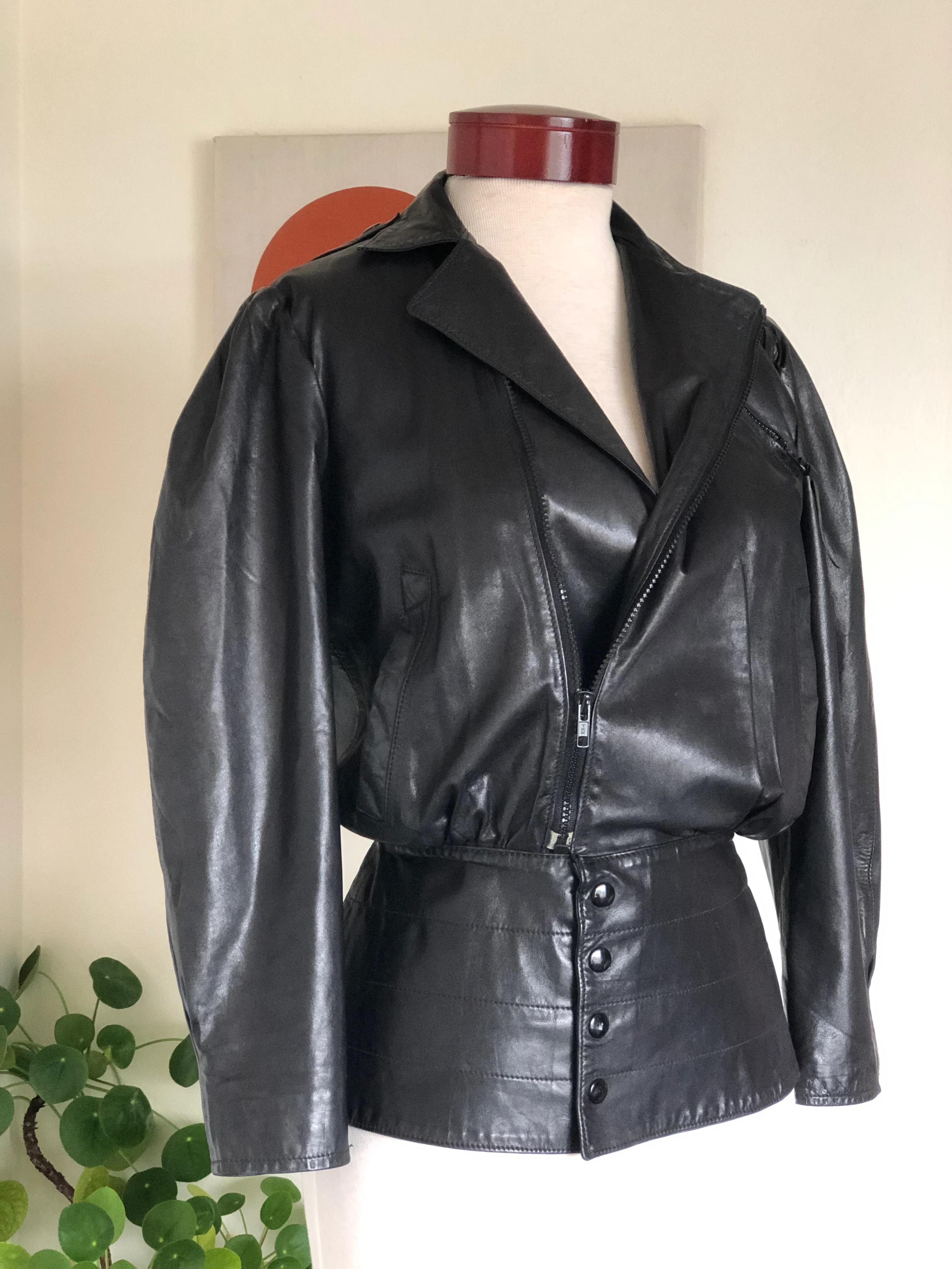 80s/90s Vintage Designer 80s Black Leather Jacket 80s S By Alicia Herrera - Image 4